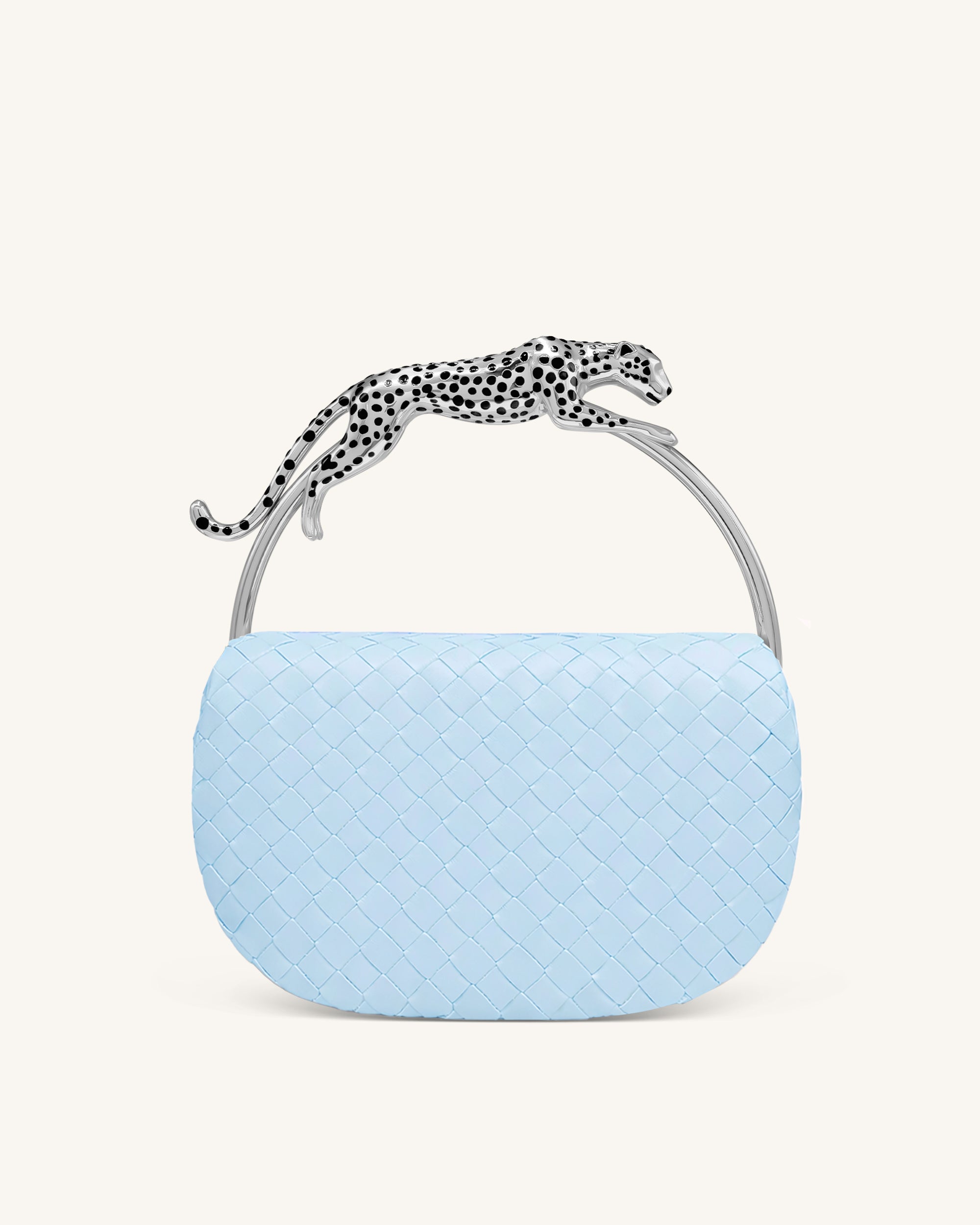 Ione Sac porté main tressé en forme de Léopard - Bleu clair