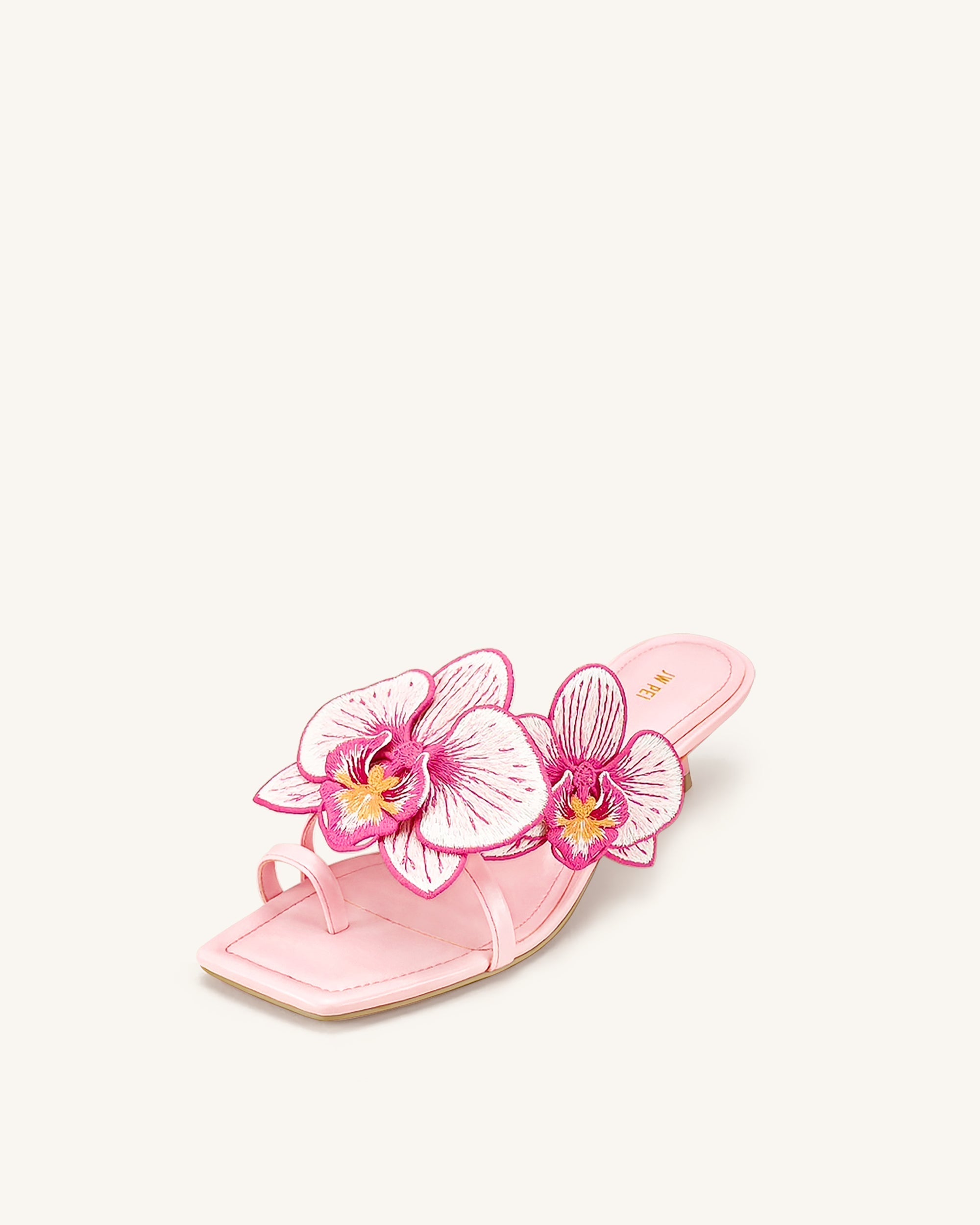 Serena Sandales à talons avec bague d'orteil et broderie d'orchidée - Rose bébé