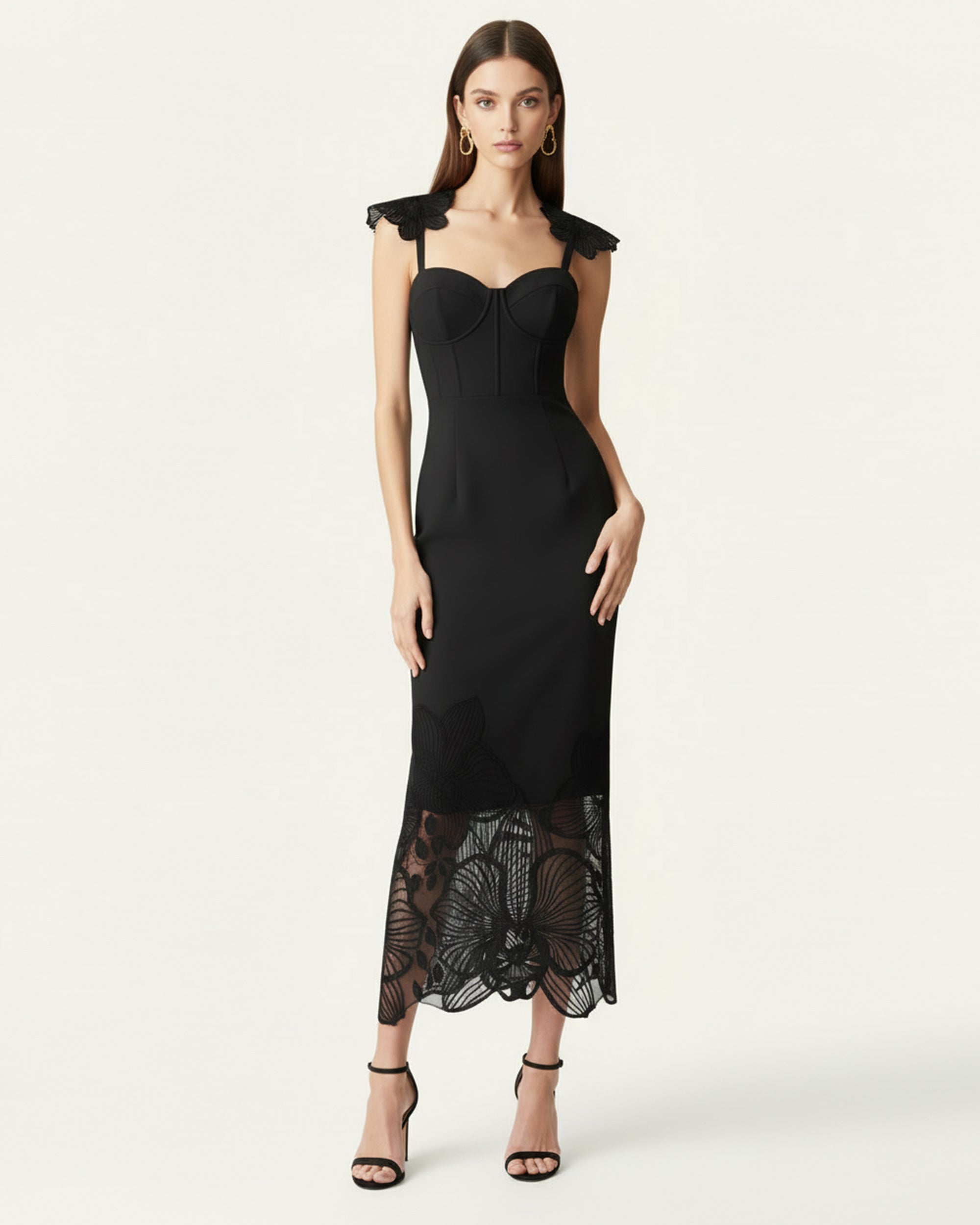 Orchid Robe corset brodée - Noir