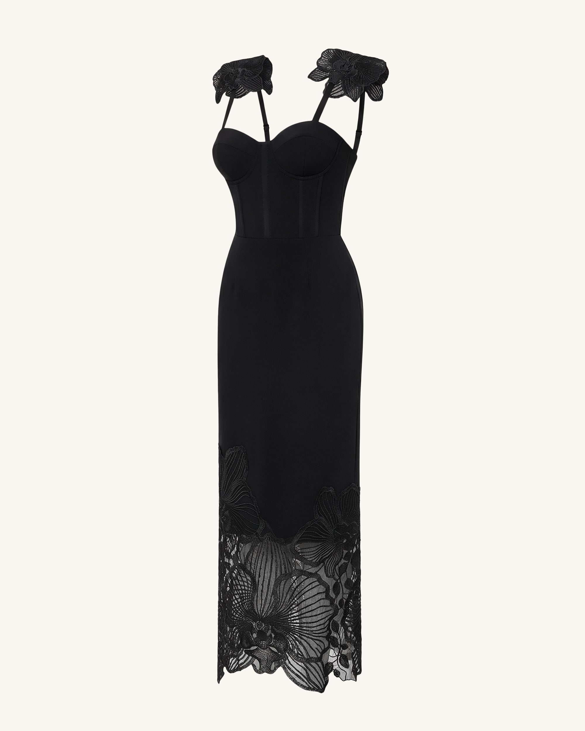 Orchid Robe corset brodée - Noir
