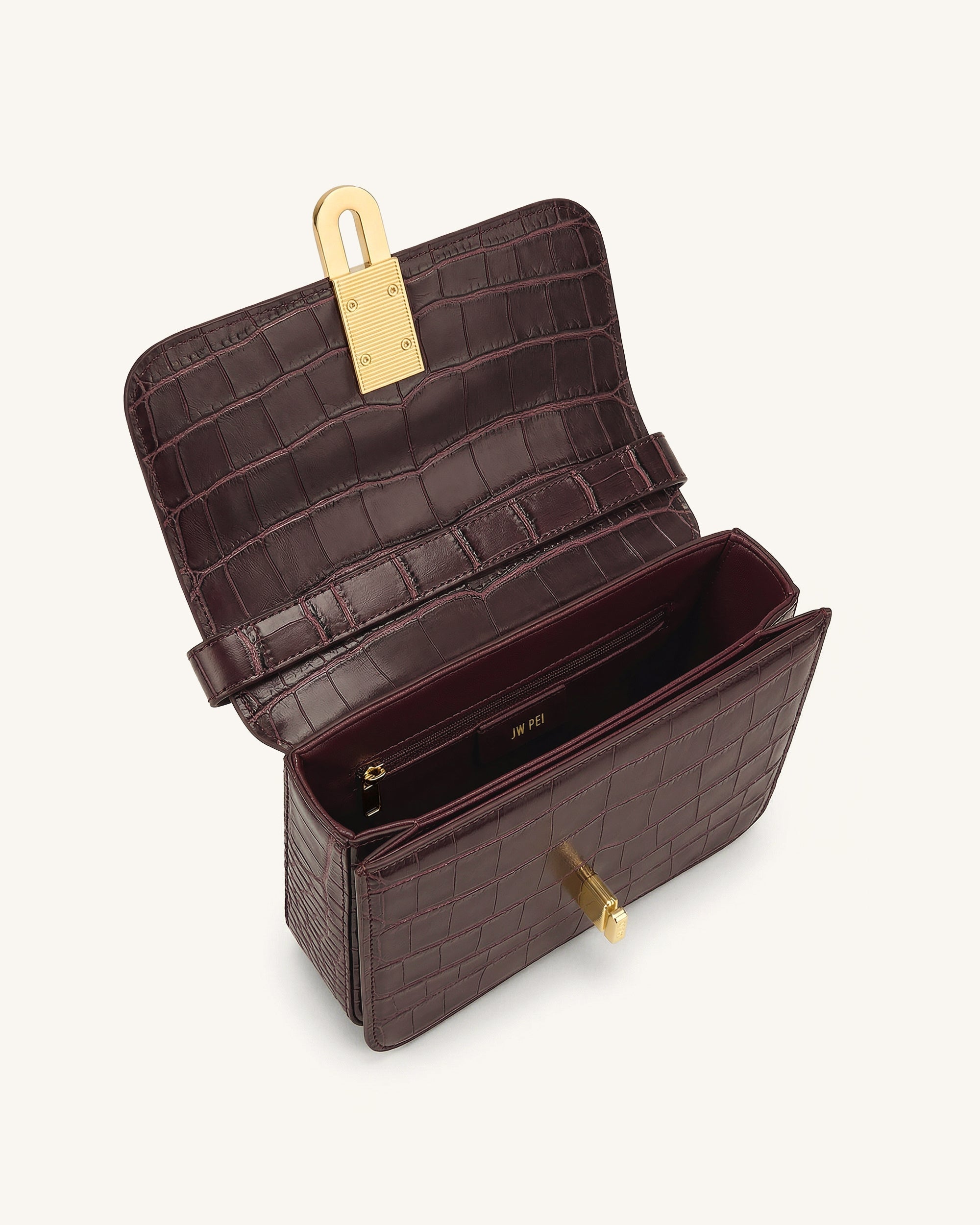 Evania Sac porté épaule à fermoir - Effet croco bordeaux