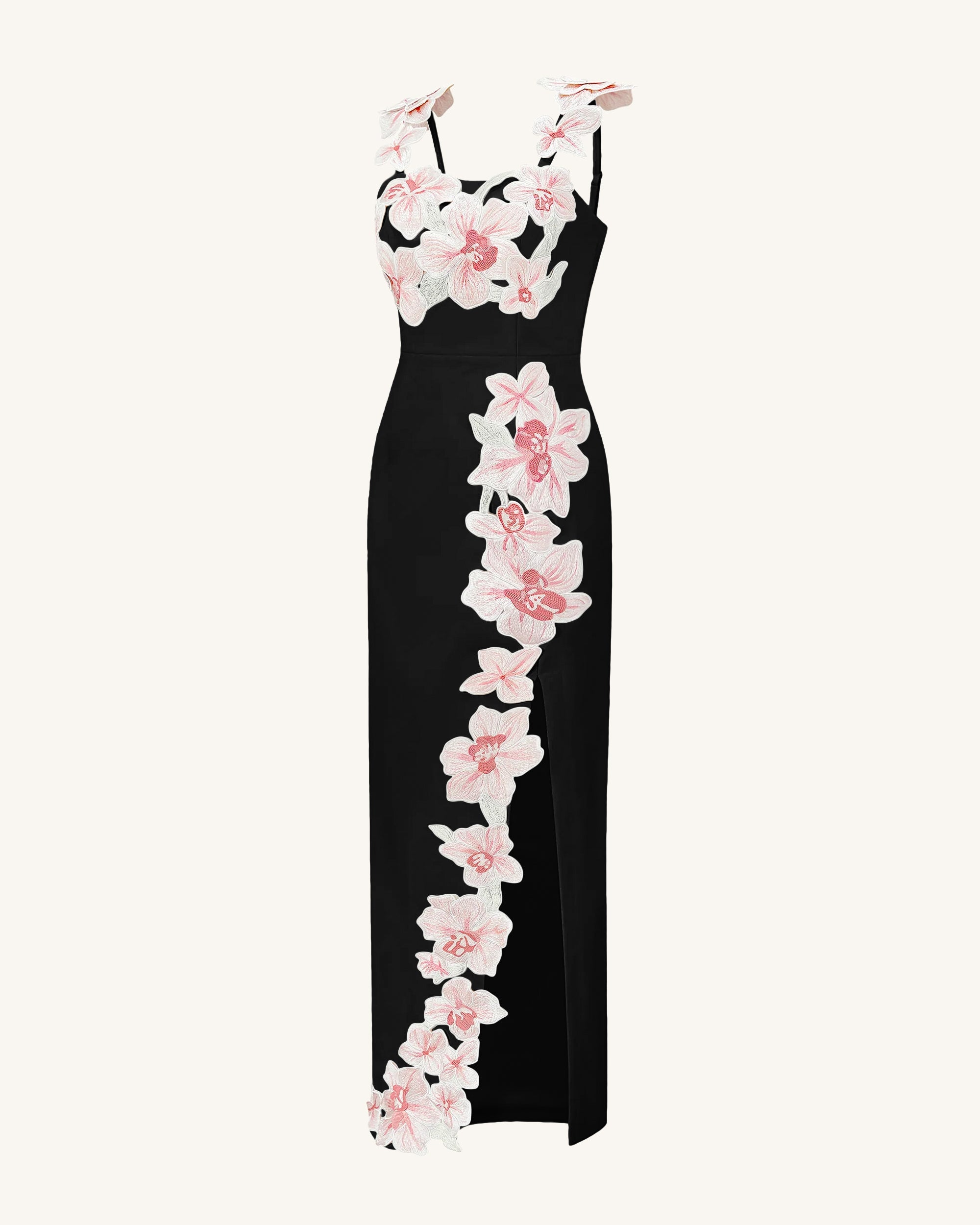 Flower Robe brodée - Noir/Rose