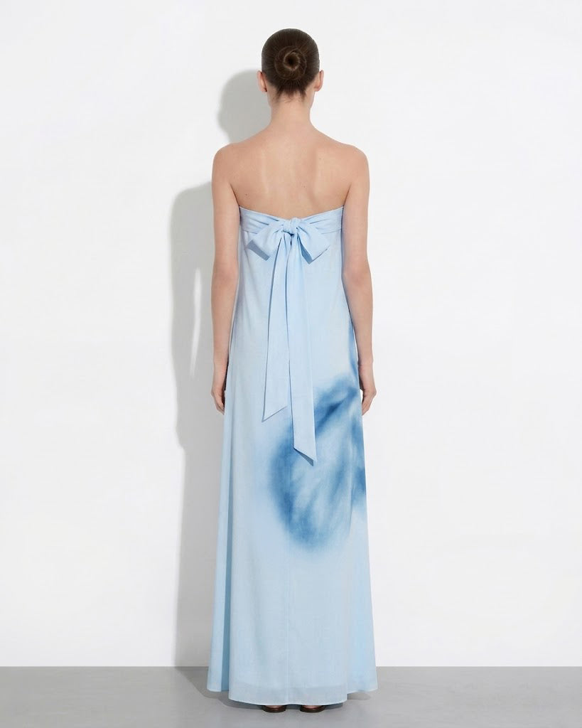 Robe maxi bustier à imprimé floral aquarelle - Bleu