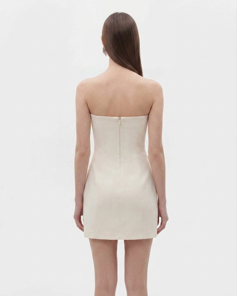 Robe bustier à appliqués floraux - Blanc