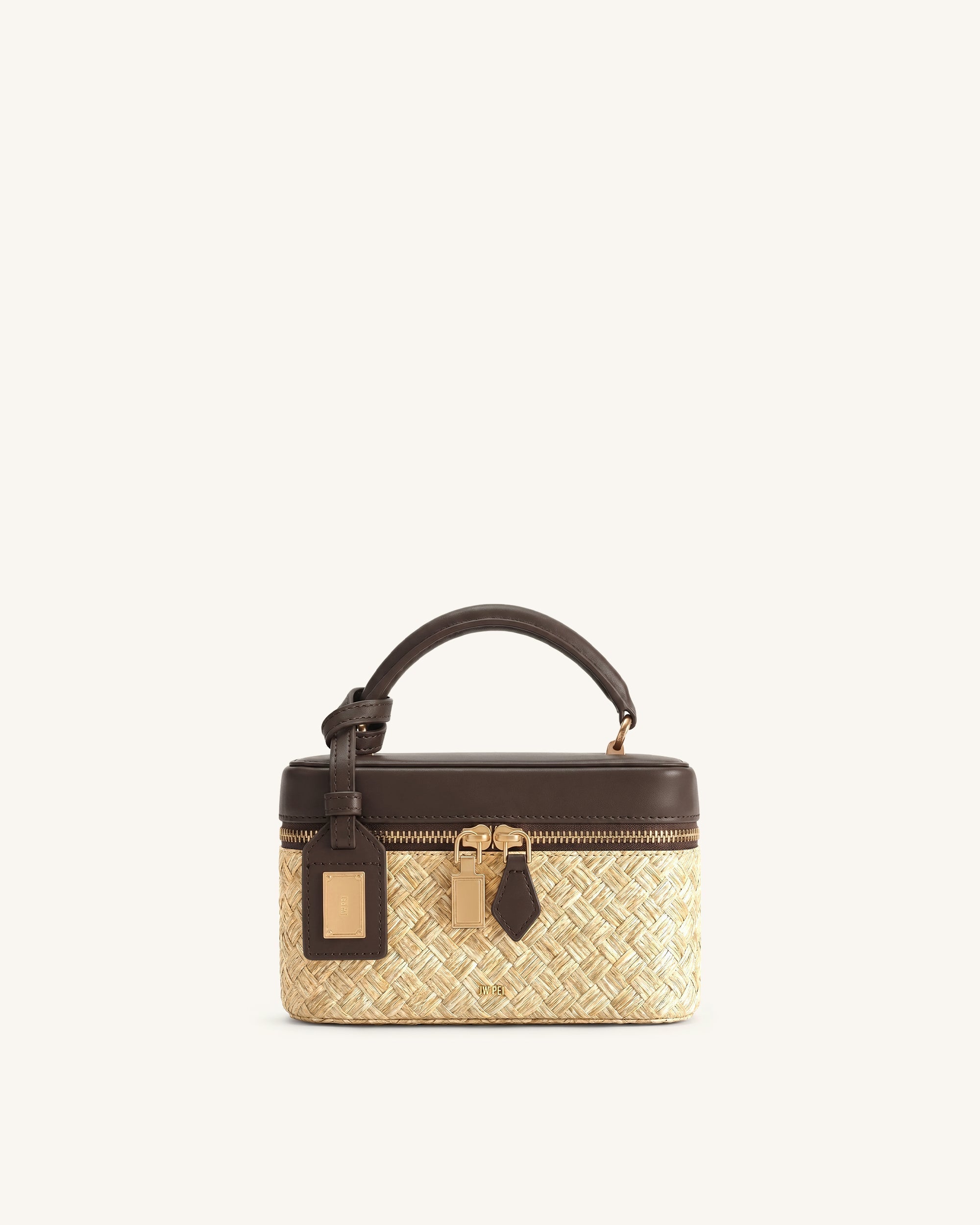 Cleo Sac à poignée supérieure carré en paille synthétique - Marron