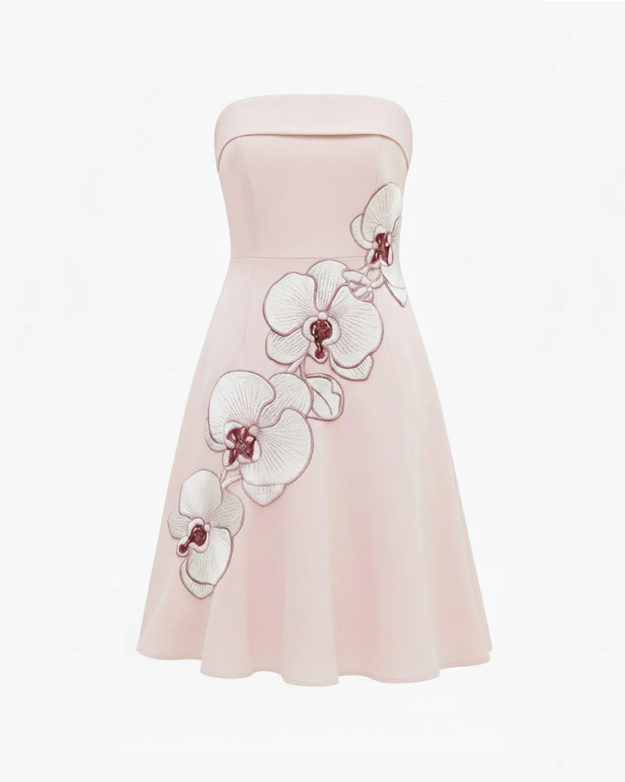 Orchid Robe Midi Patineuse Bandeau Broderie - Rose Blush