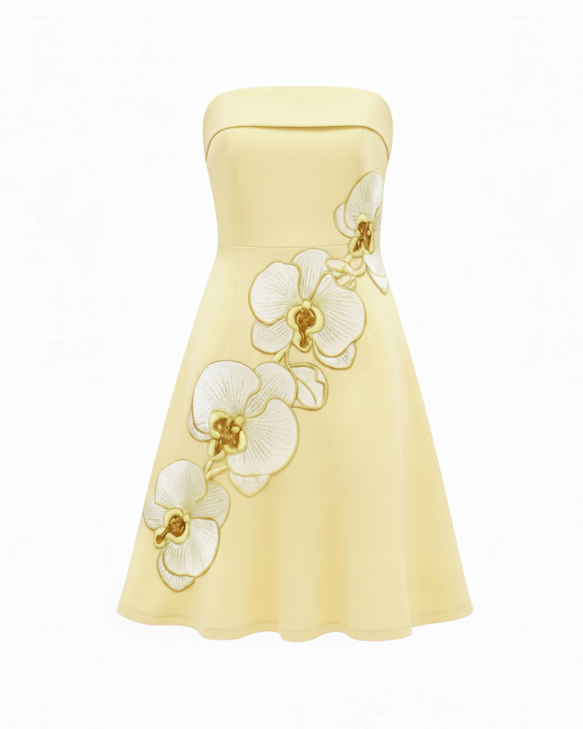 Orchid Robe Midi Patineuse Bandeau Broderie - Jaune Pâle