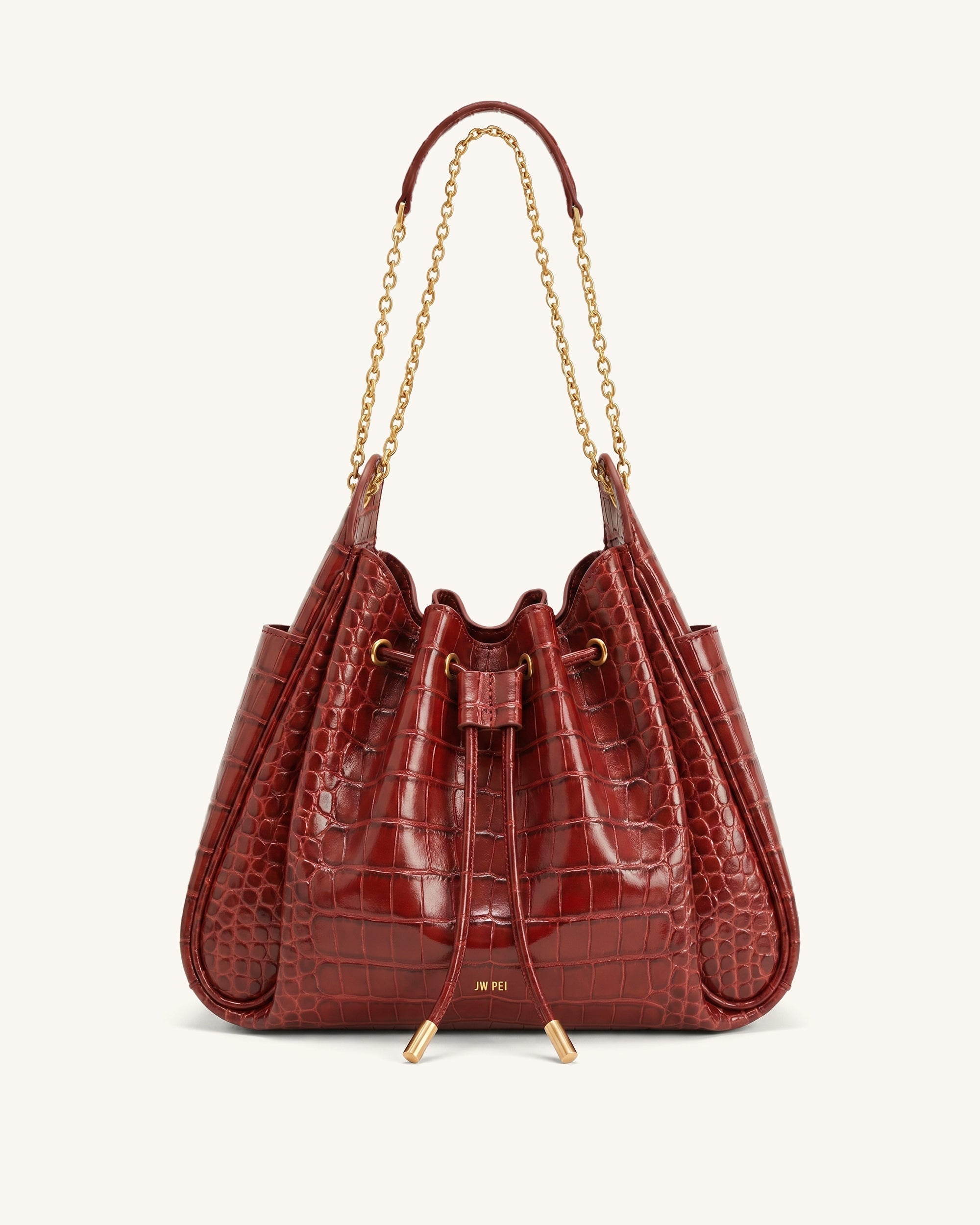 Rowan Sac seau à cordon de serrage froncé avec chaîne - Crocodile rouge foncé