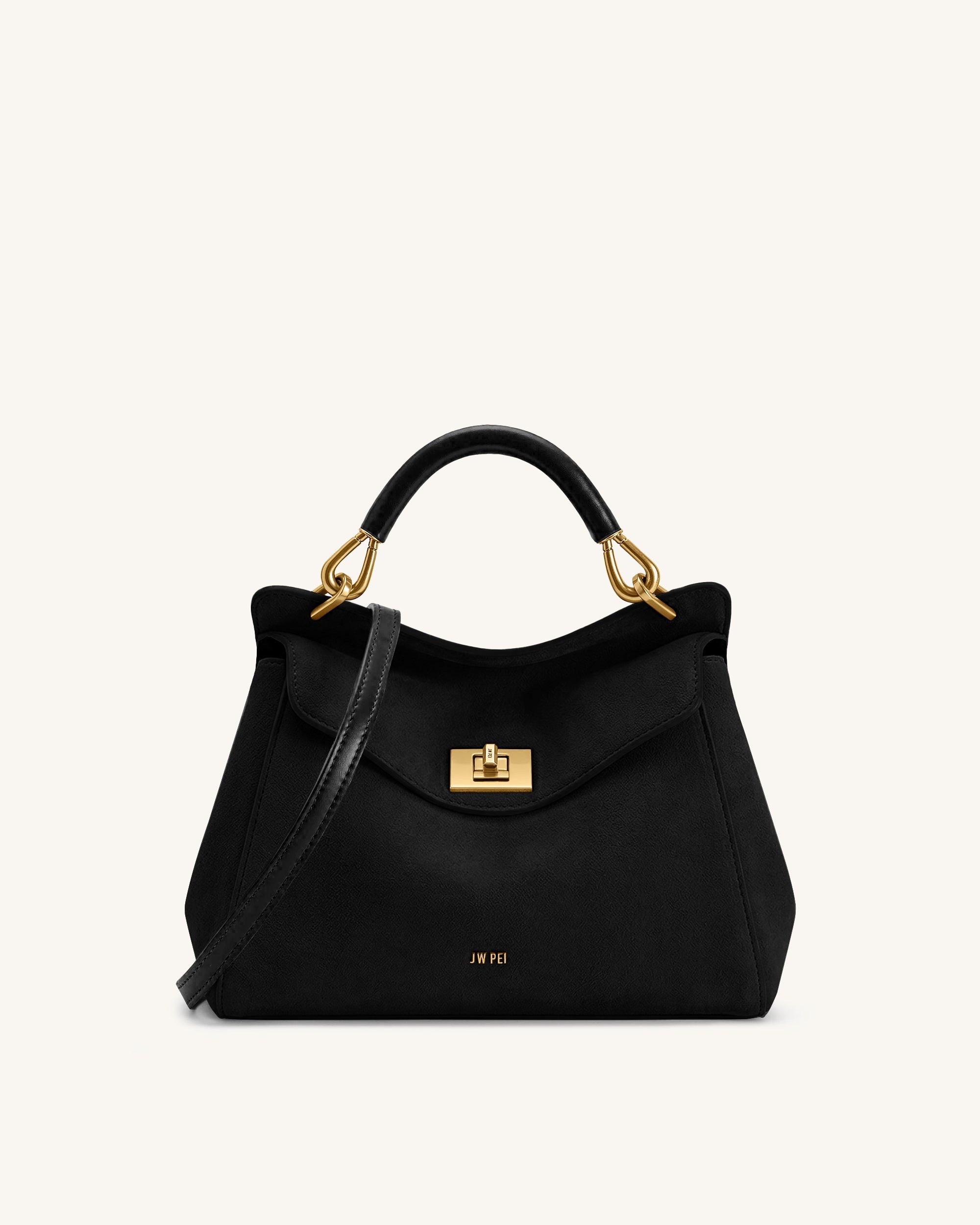Lucia Sac à main classique en faux daim à poignée supérieure - Noir