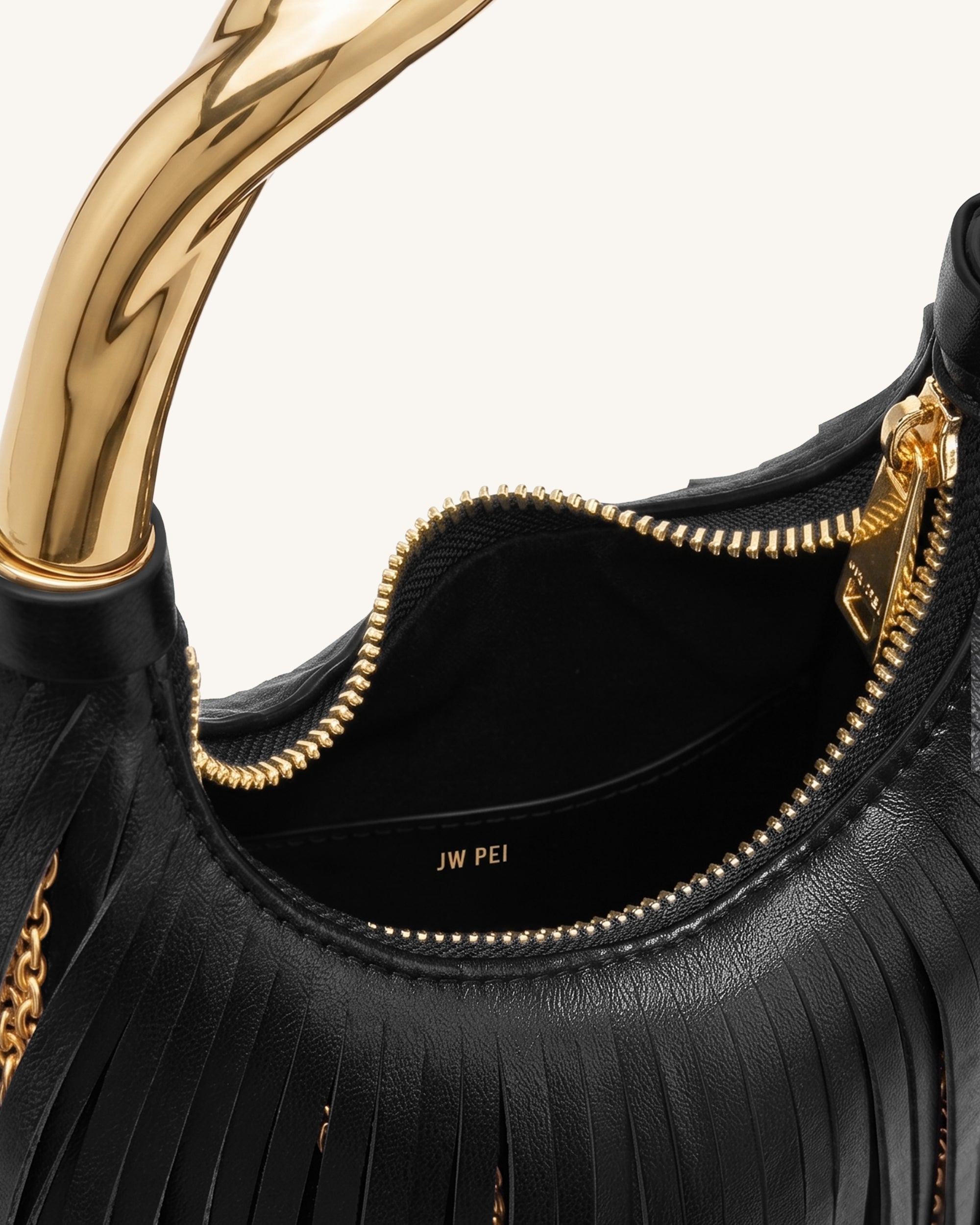 Chloe Sac à main à franges et poignée en métal - Noir
