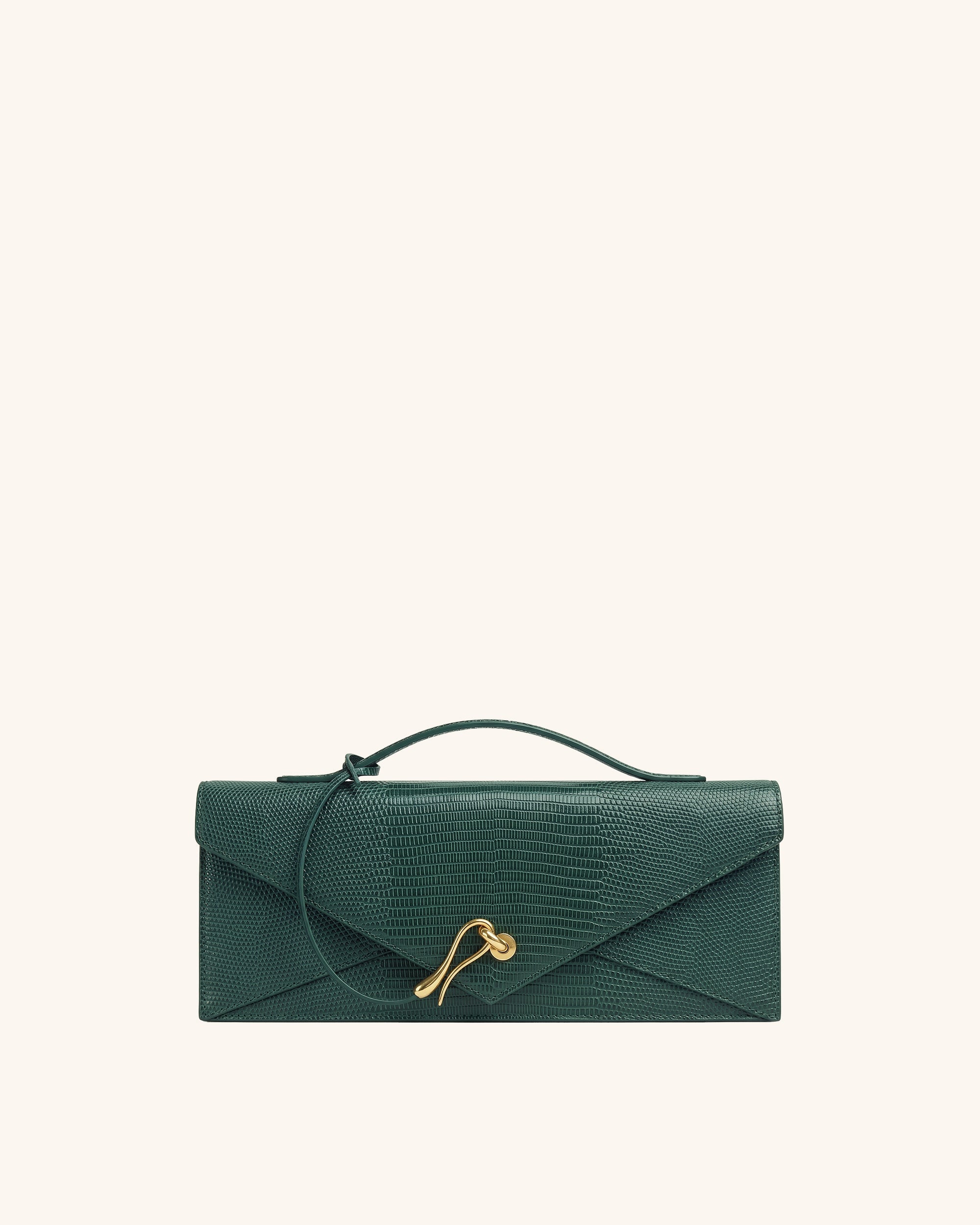 Celeste Sac à main enveloppe - Vert olive à texture lézard
