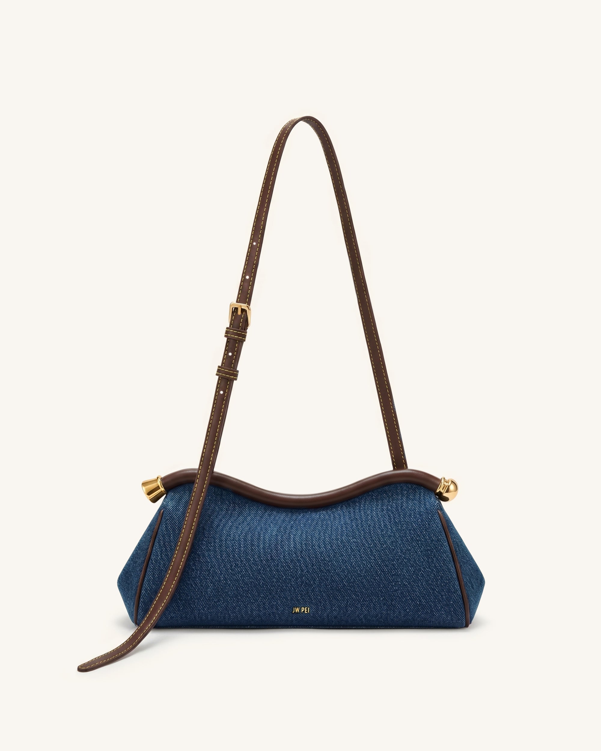Naomi Sac d'épaule incurvé - Denim bleu