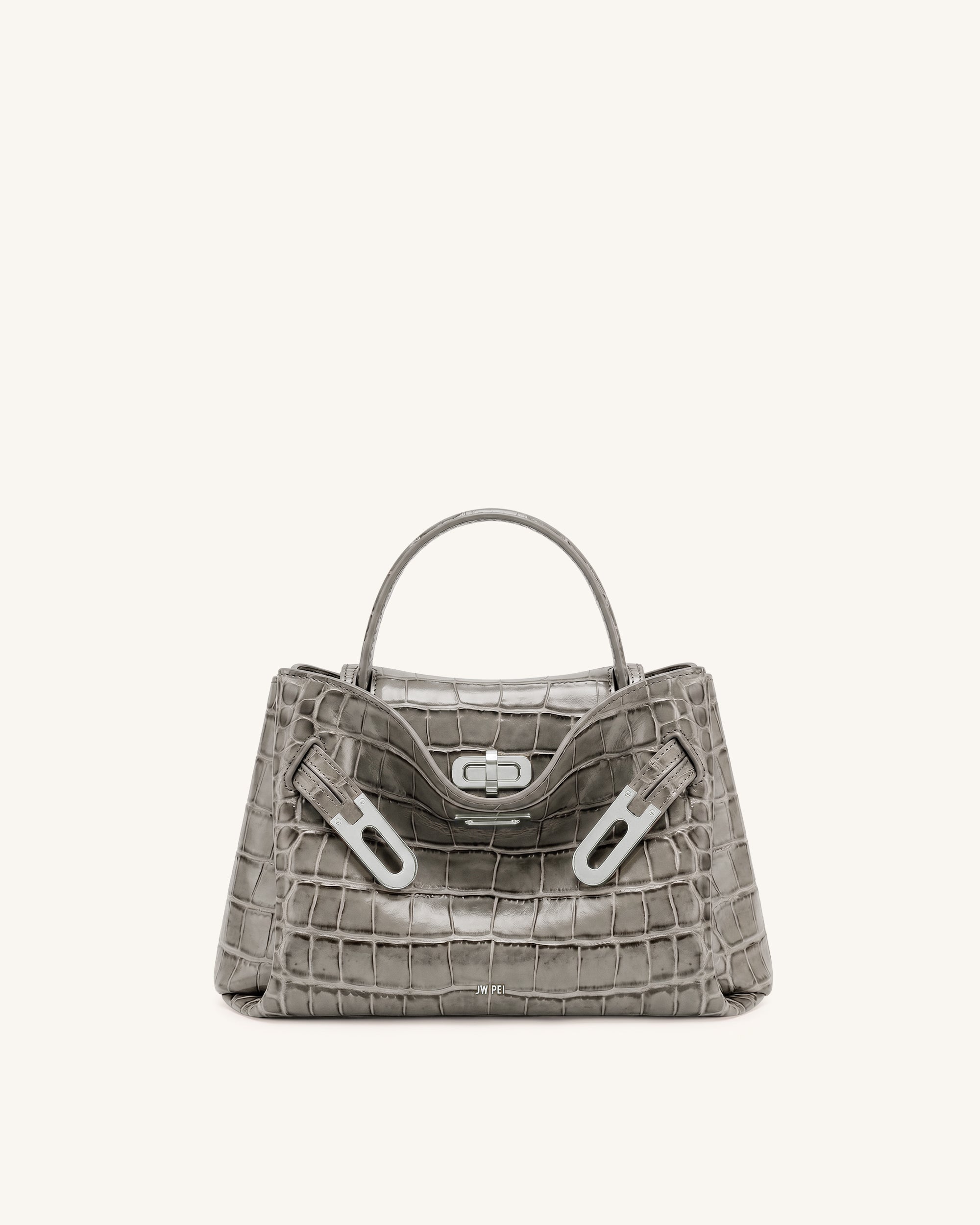 Rhea Petit sac d'épaule à double boucle - Crocodile gris