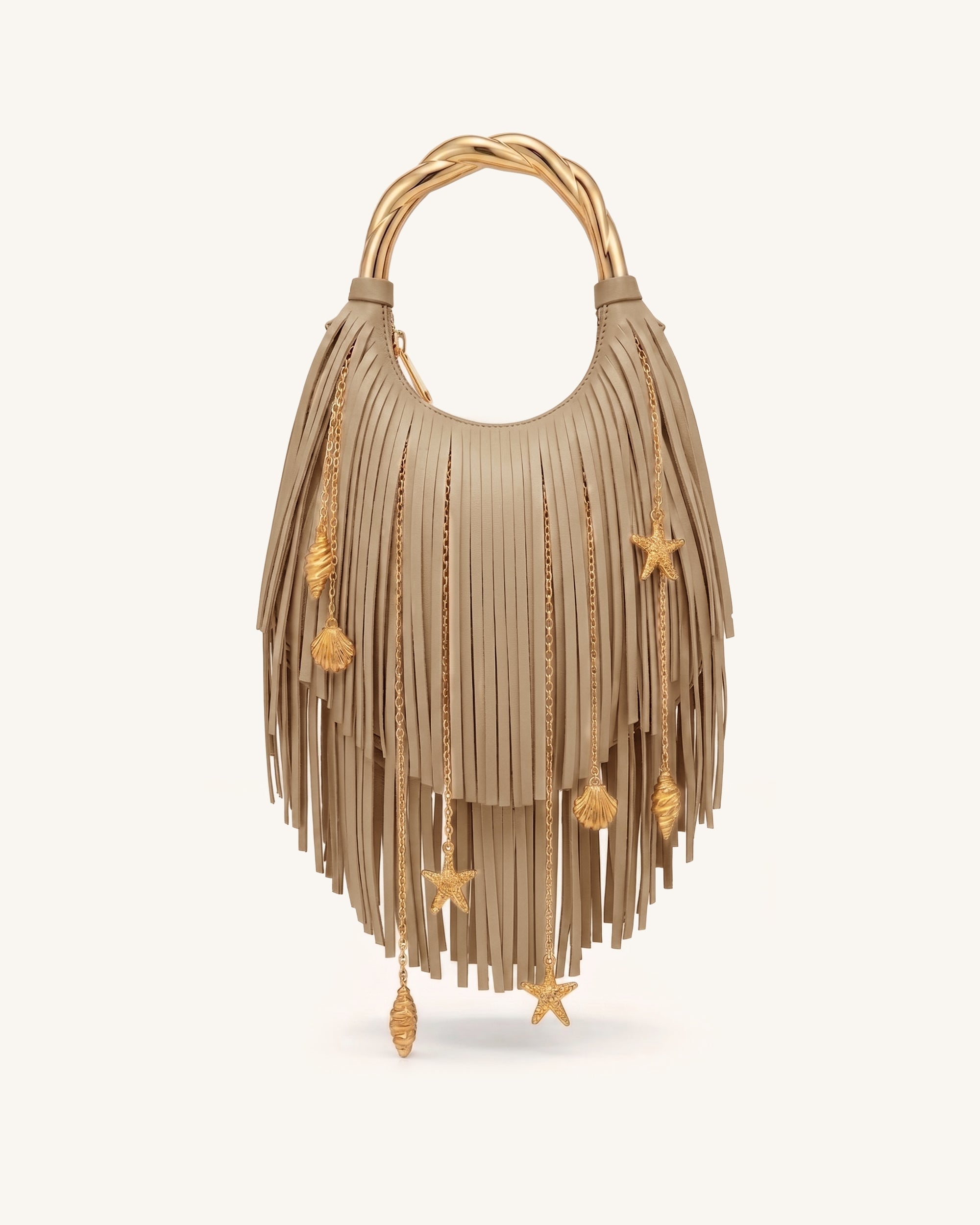Chloe Sac à main à poignée en métal et franges - Kaki