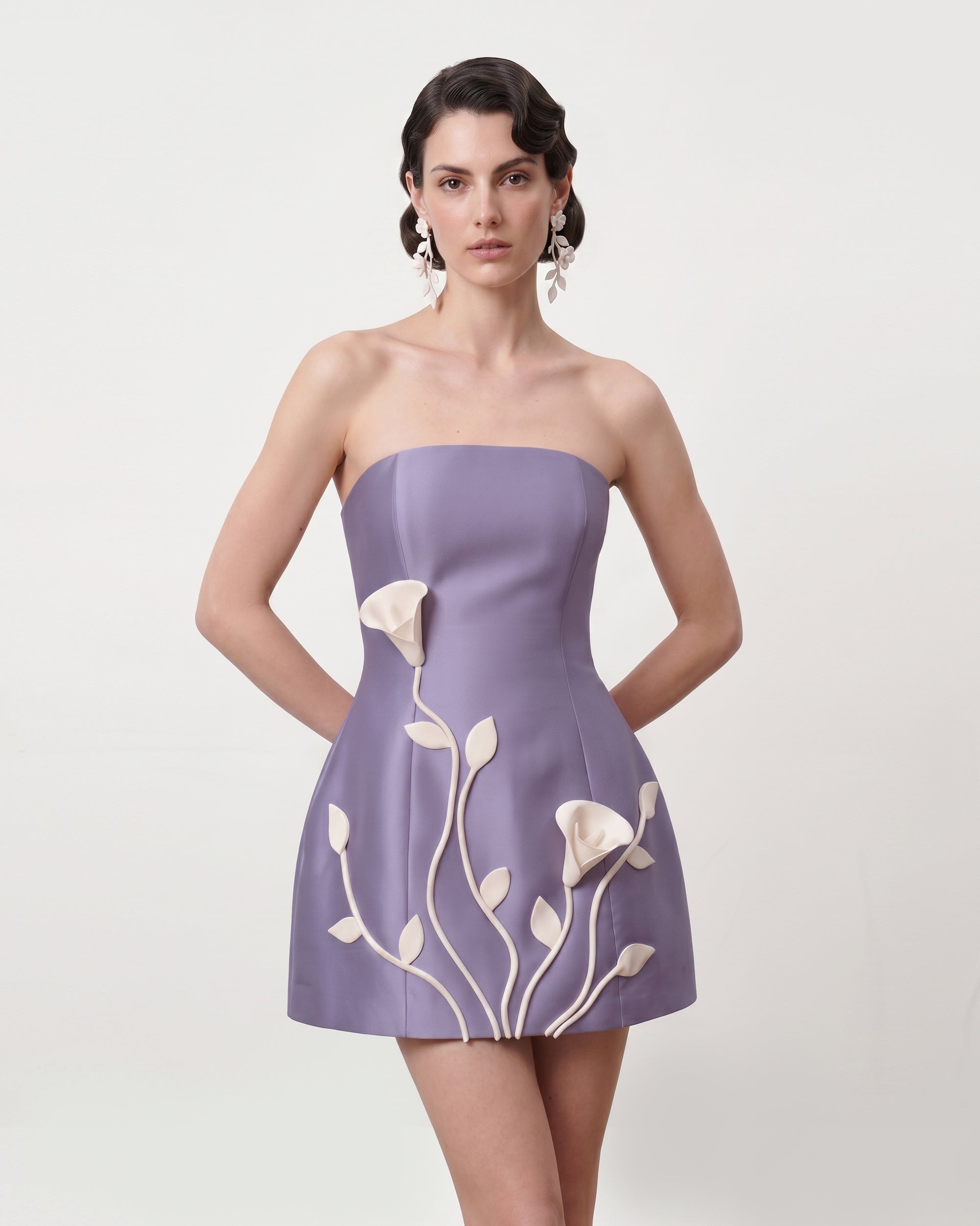 Mini robe bustier à fleurs 3D - Violet