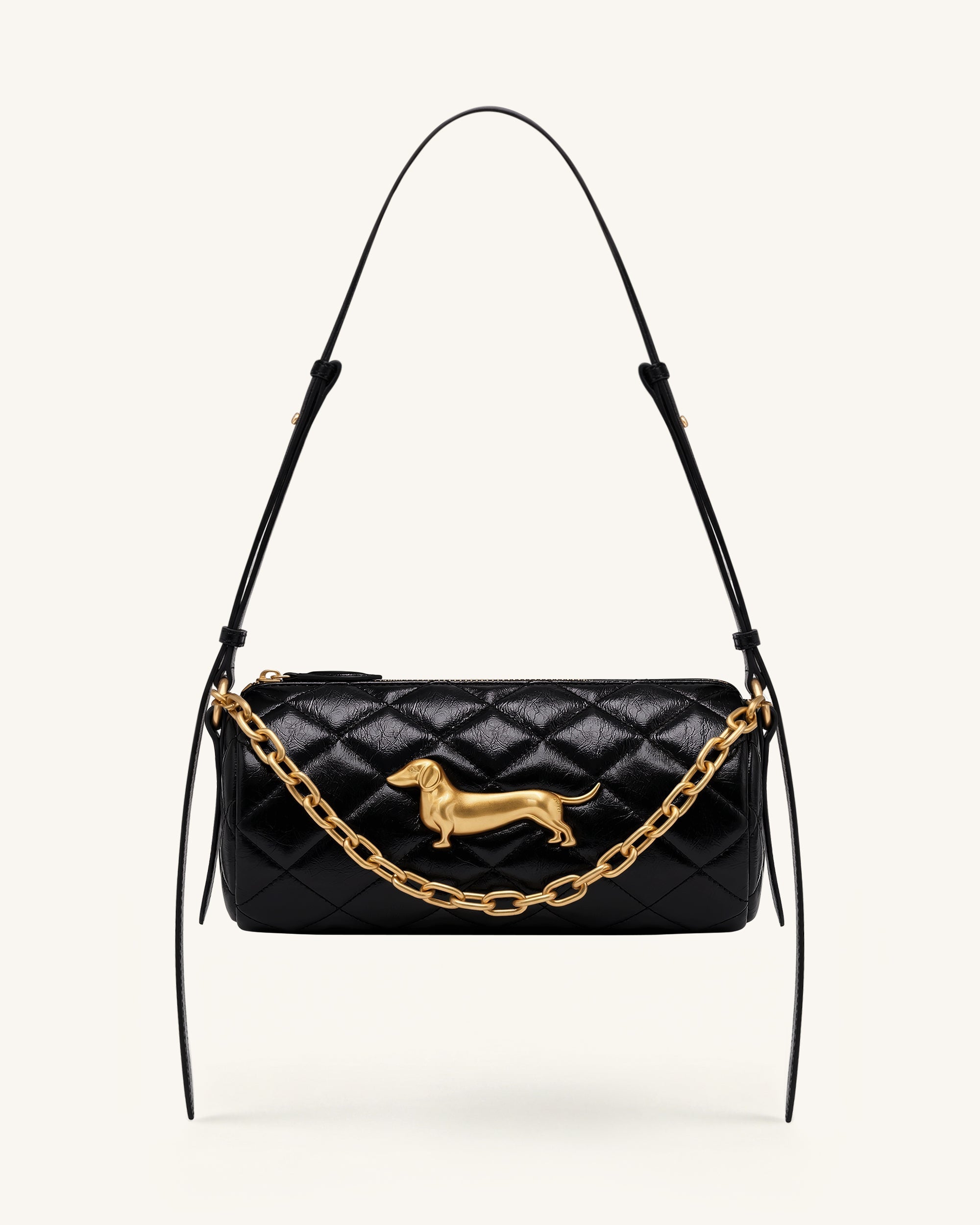 Sac porté épaule matelassé à chaîne Dachshund - Noir