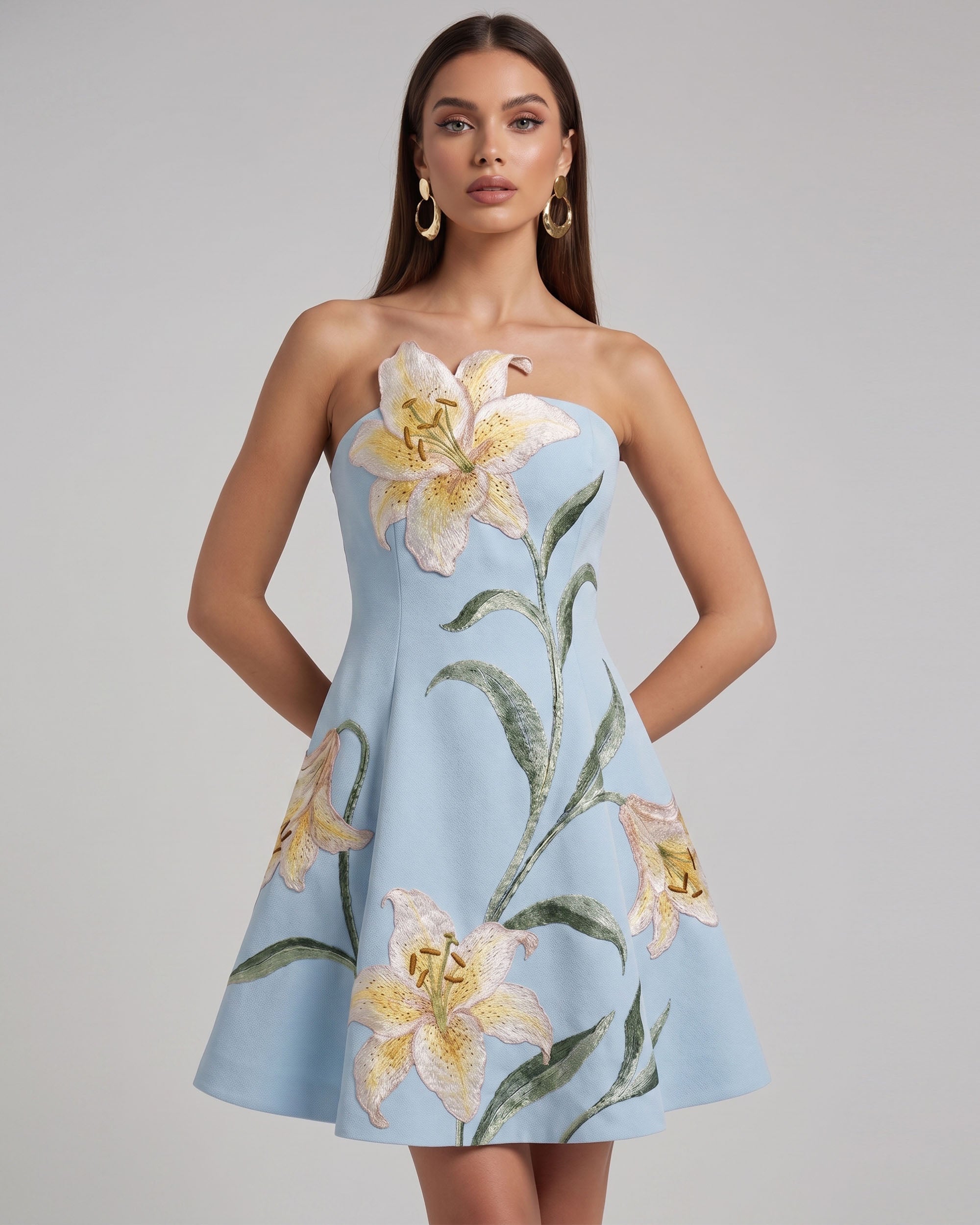 Lily Mini robe trapèze bustier à imprimé floral - Bleu clair