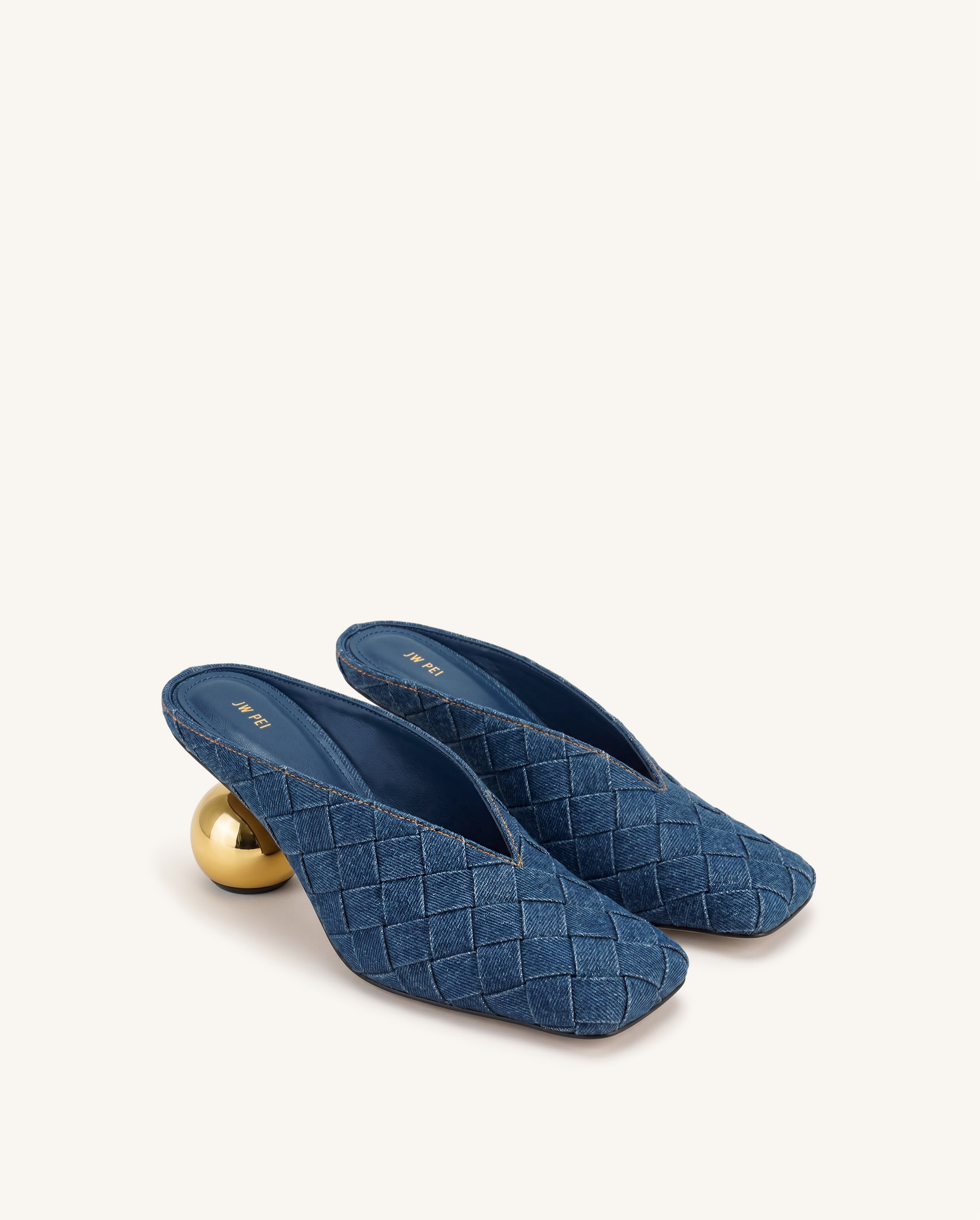 Ellie Mules à talons tressées à bout carré - Bleu denim