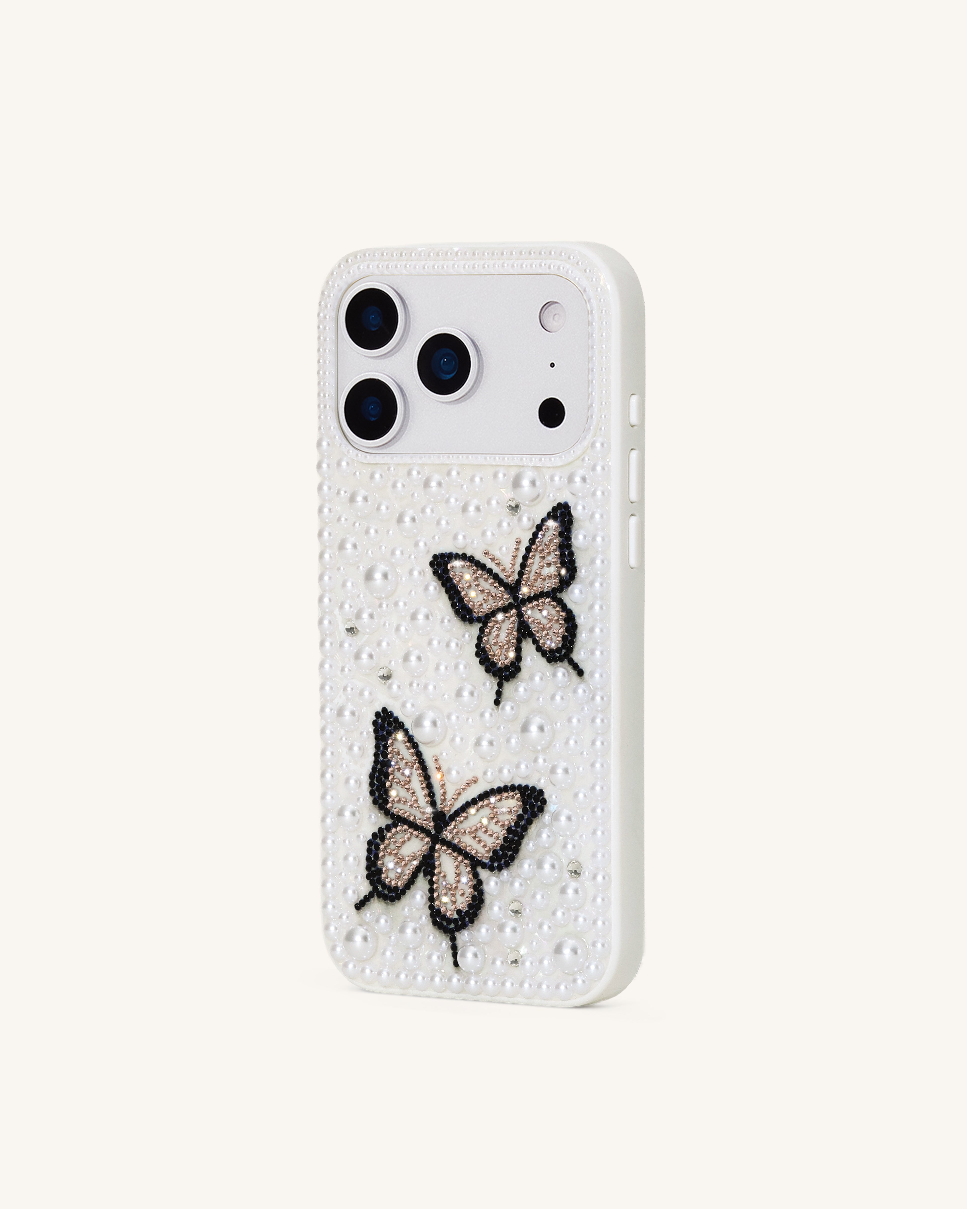 Coque de téléphone ornée de perles Butterfly - Blanc