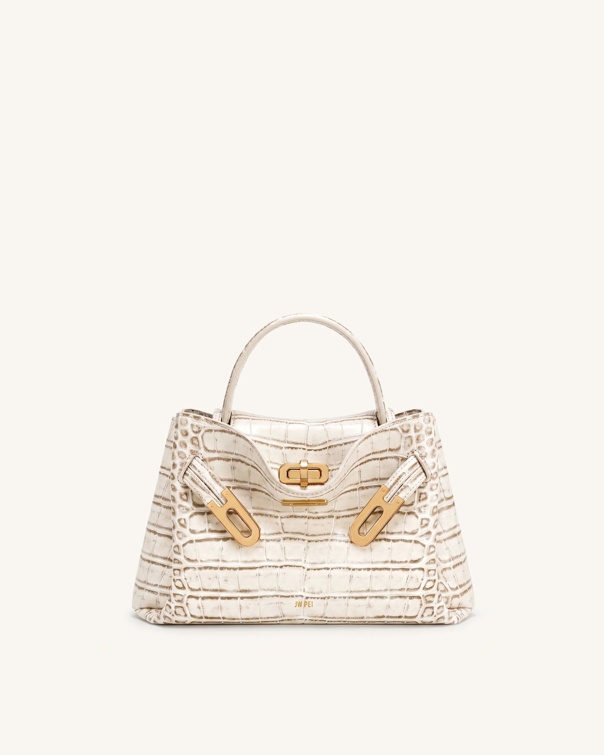 Rhea Petit sac d'épaule à double boucle - Crocodile blanc
