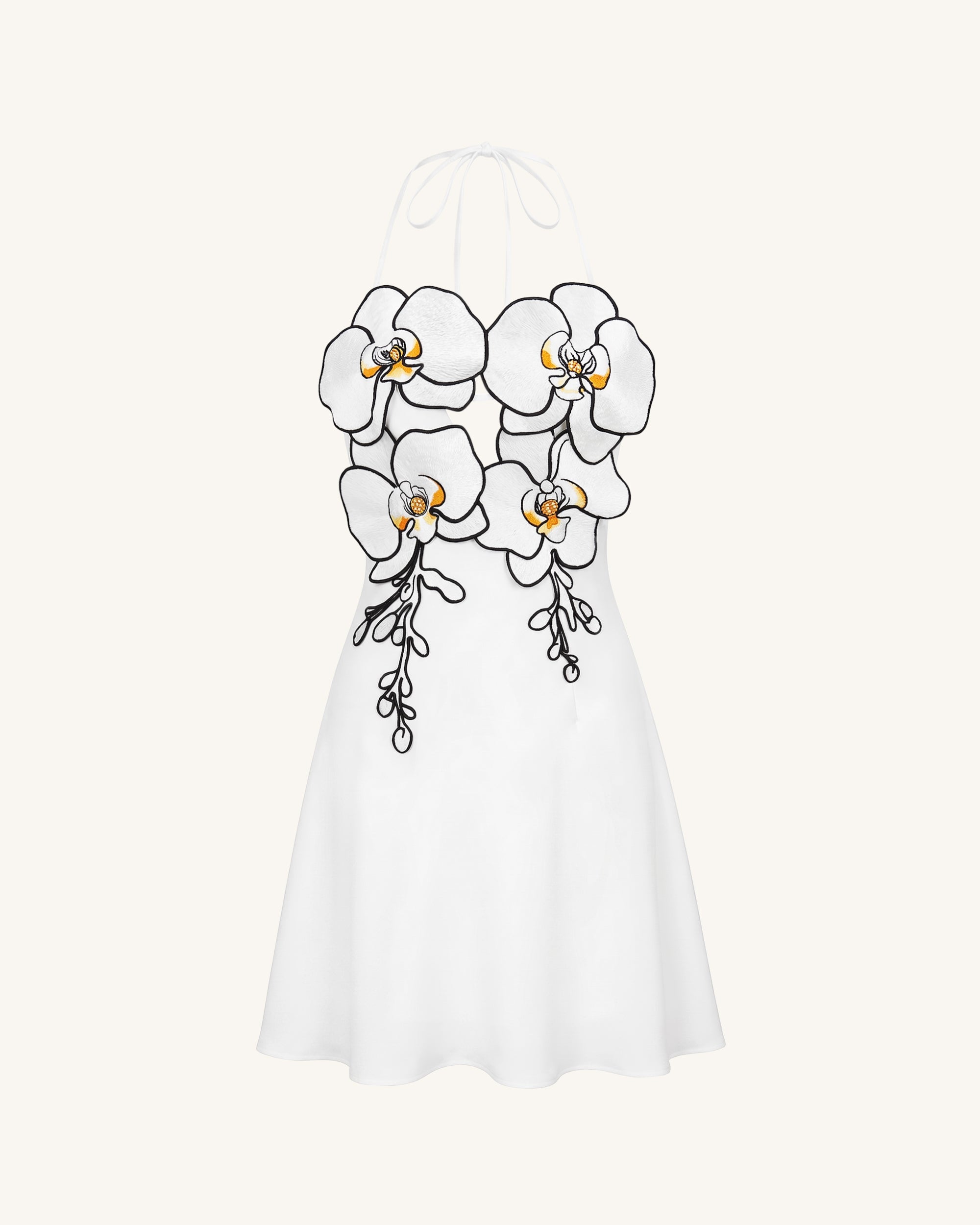 Mini-robe dos nu à broderies orchidées - Blanc