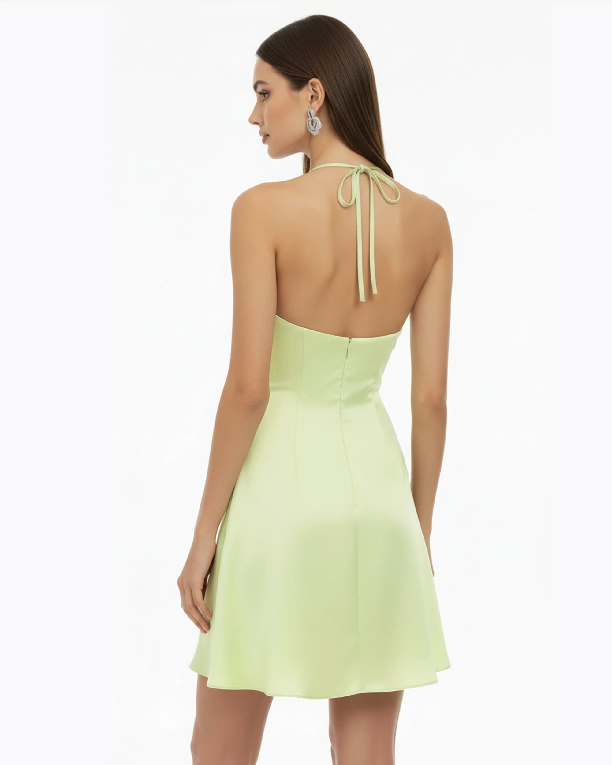 Mini-robe dos nu à broderies orchidées - Vert clair