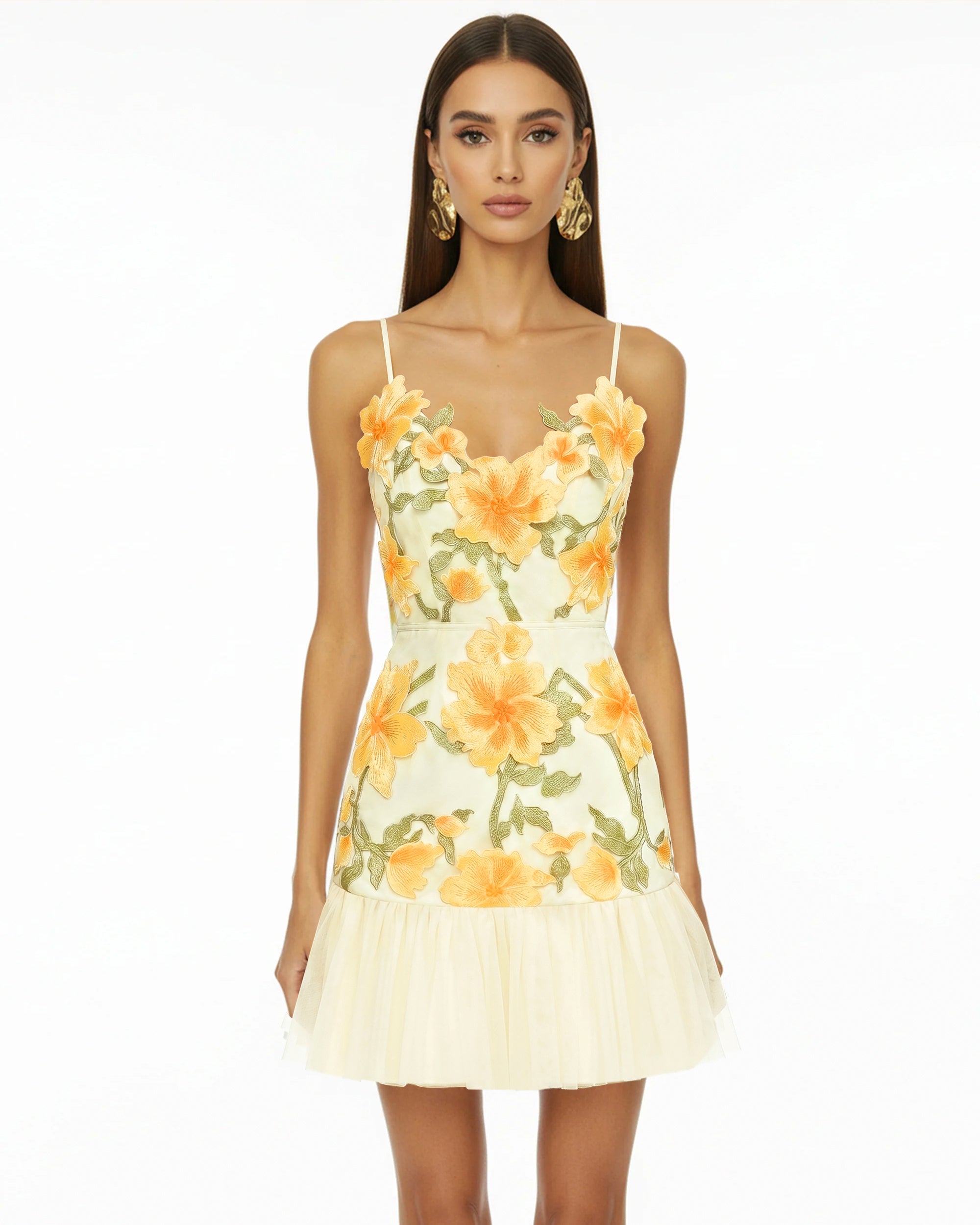 Mini robe à bretelles à fleurs - Souci