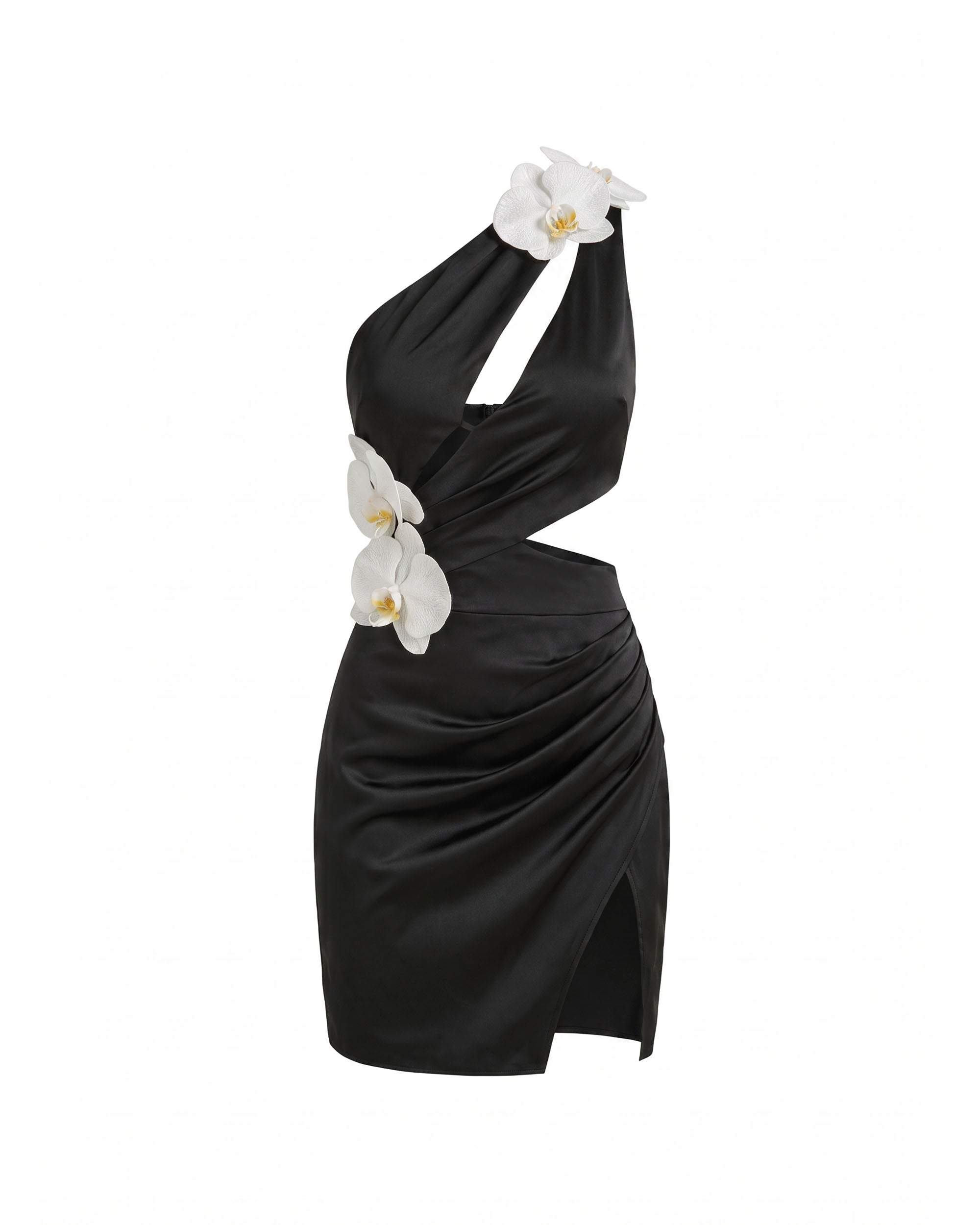 Robe courte à découpes et ornements orchidées - Noir