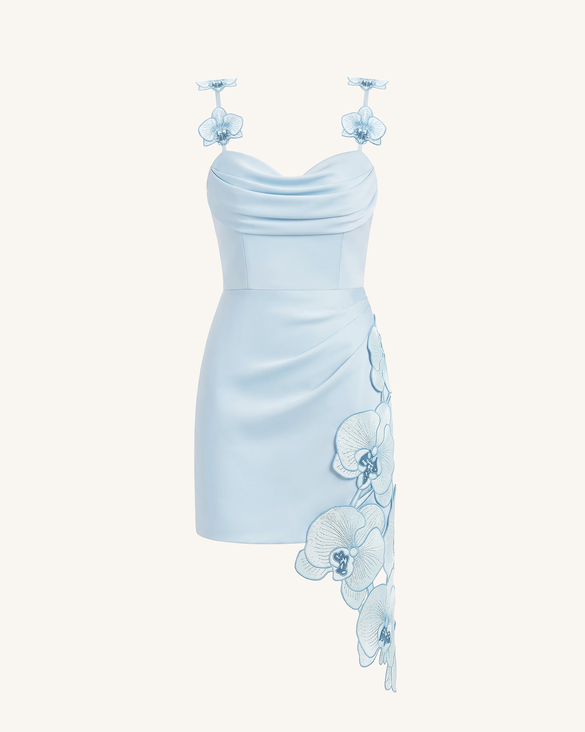 Orchid Mini Robe Drapée Broderie - Bleu Clair