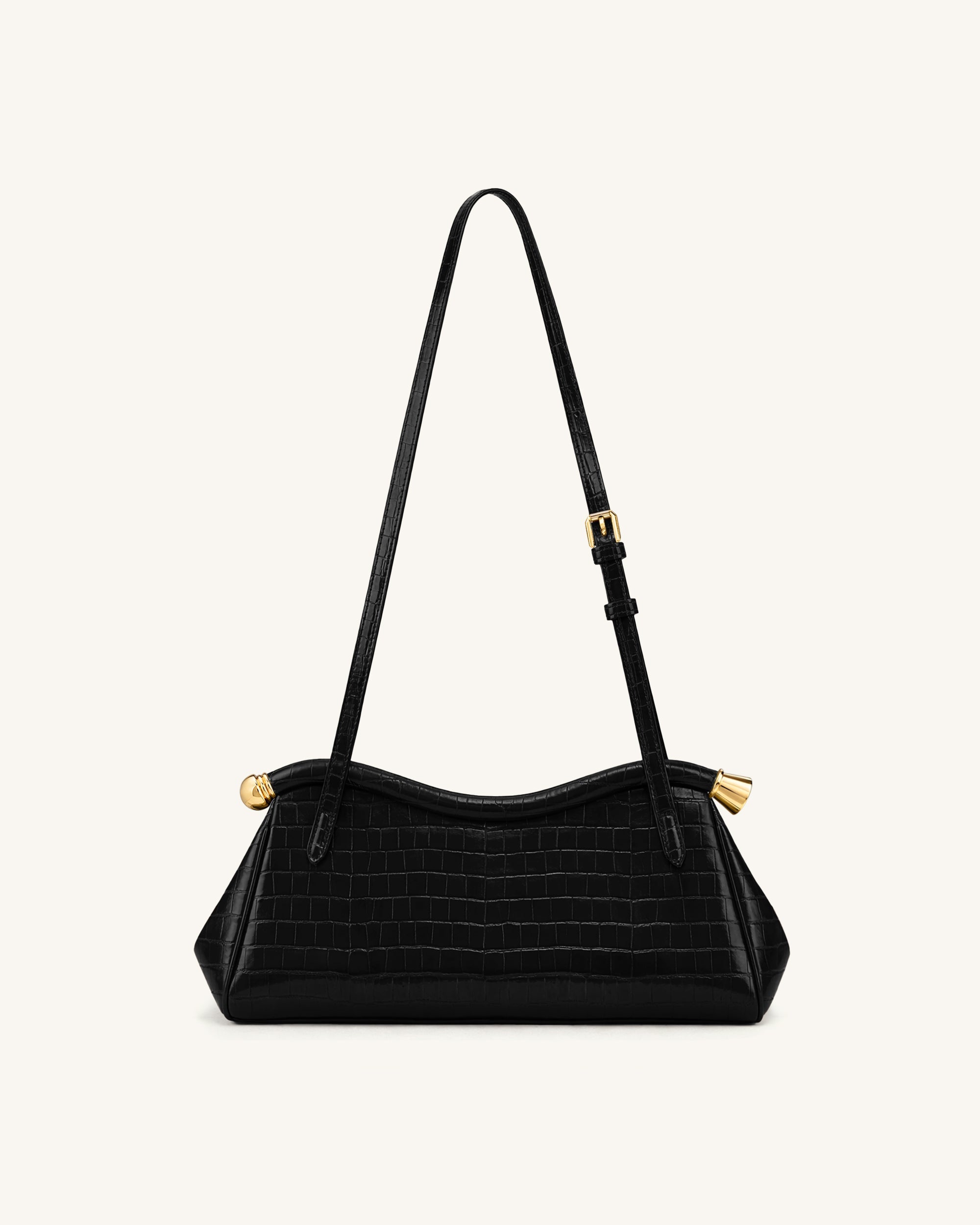 Naomi Sac à Bandoulière Incurvé - Croco Noir
