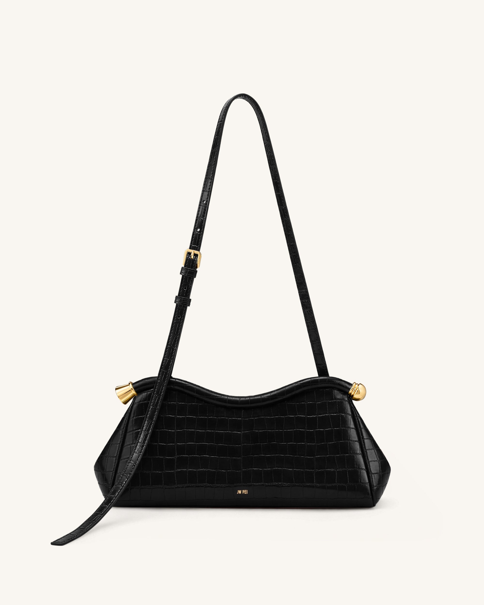 Naomi Sac à Bandoulière Incurvé - Croco Noir