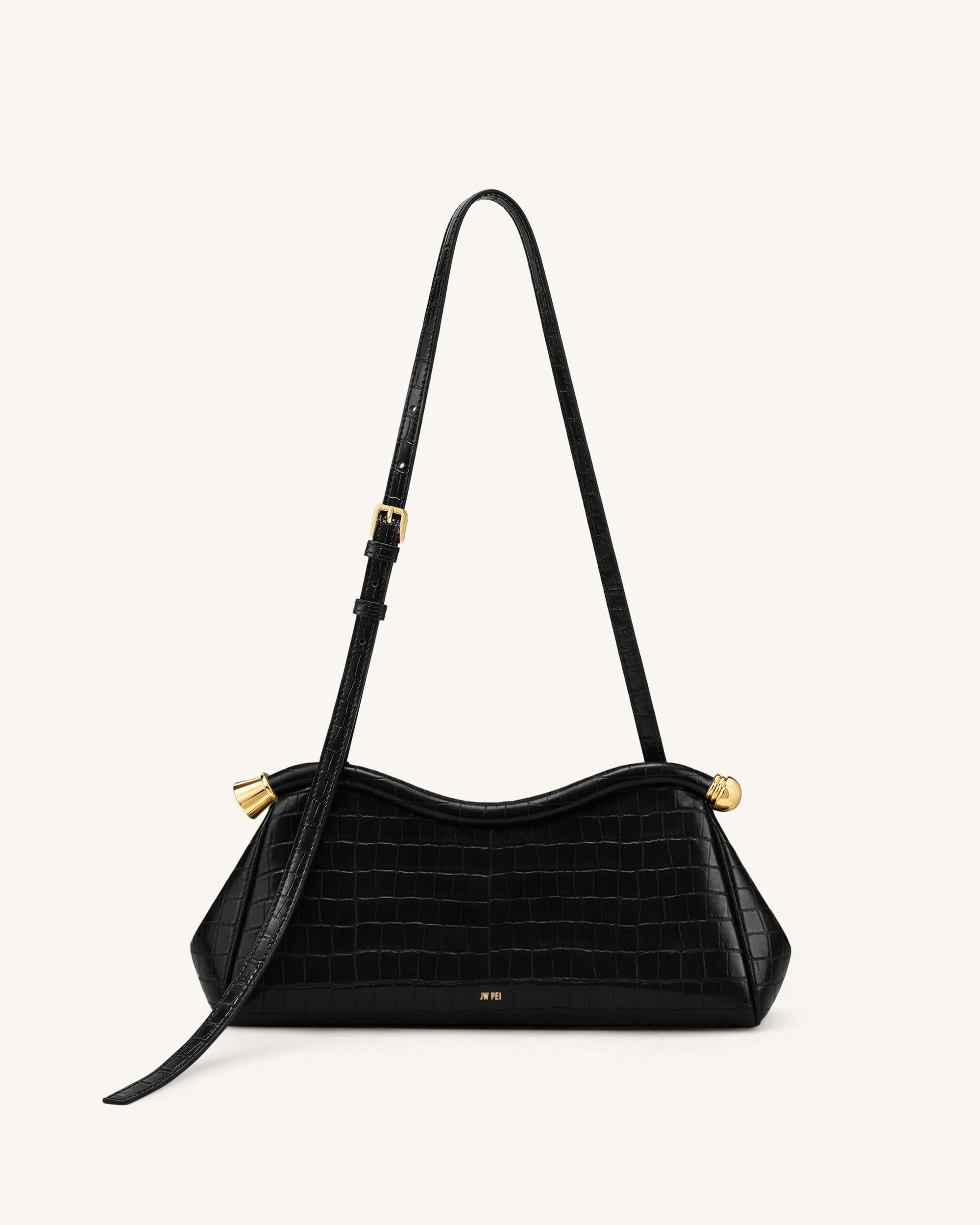 Naomi Sac à Bandoulière Incurvé - Croco Noir