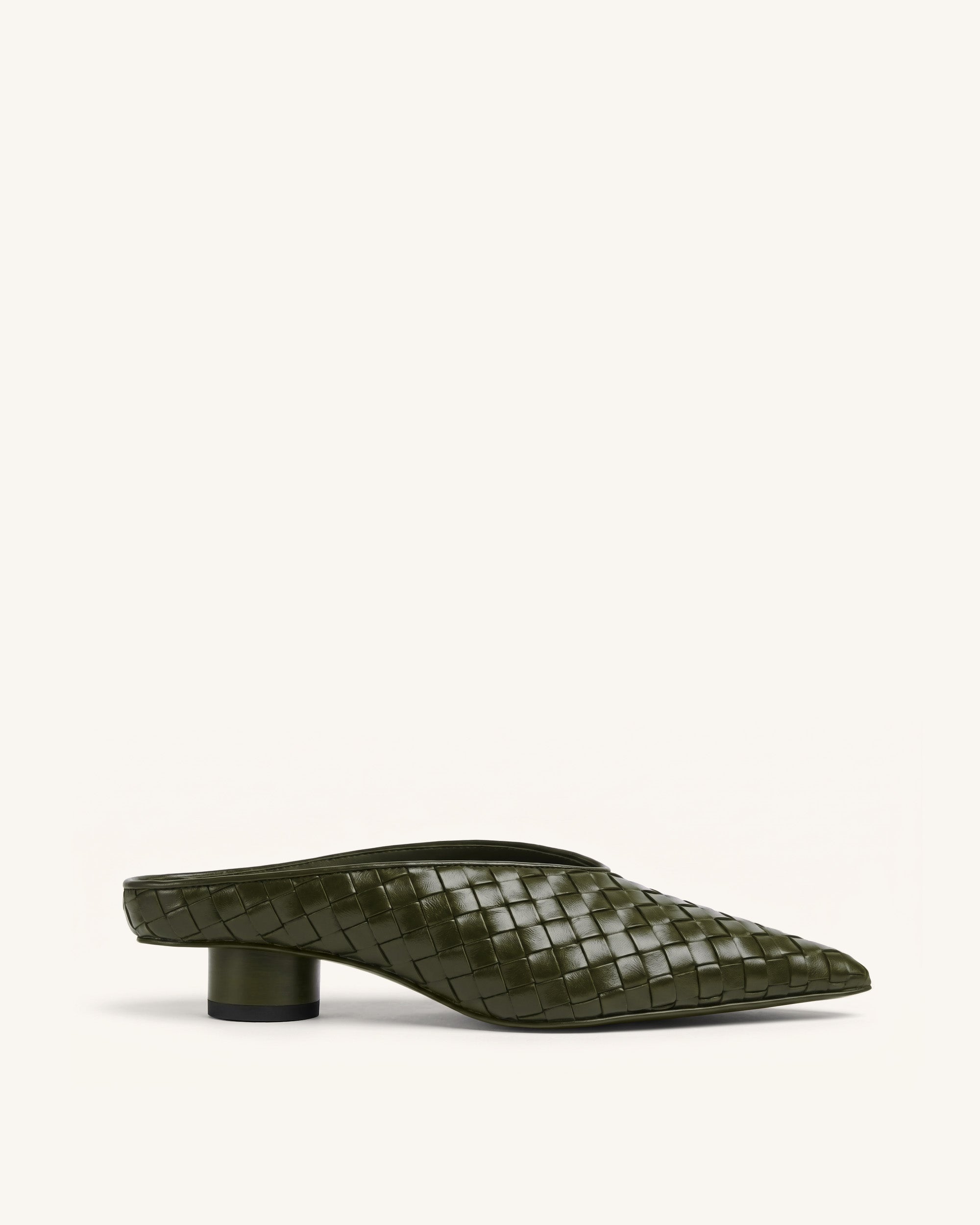 Helena Mules tissées texturées à bout pointu - Vert olive
