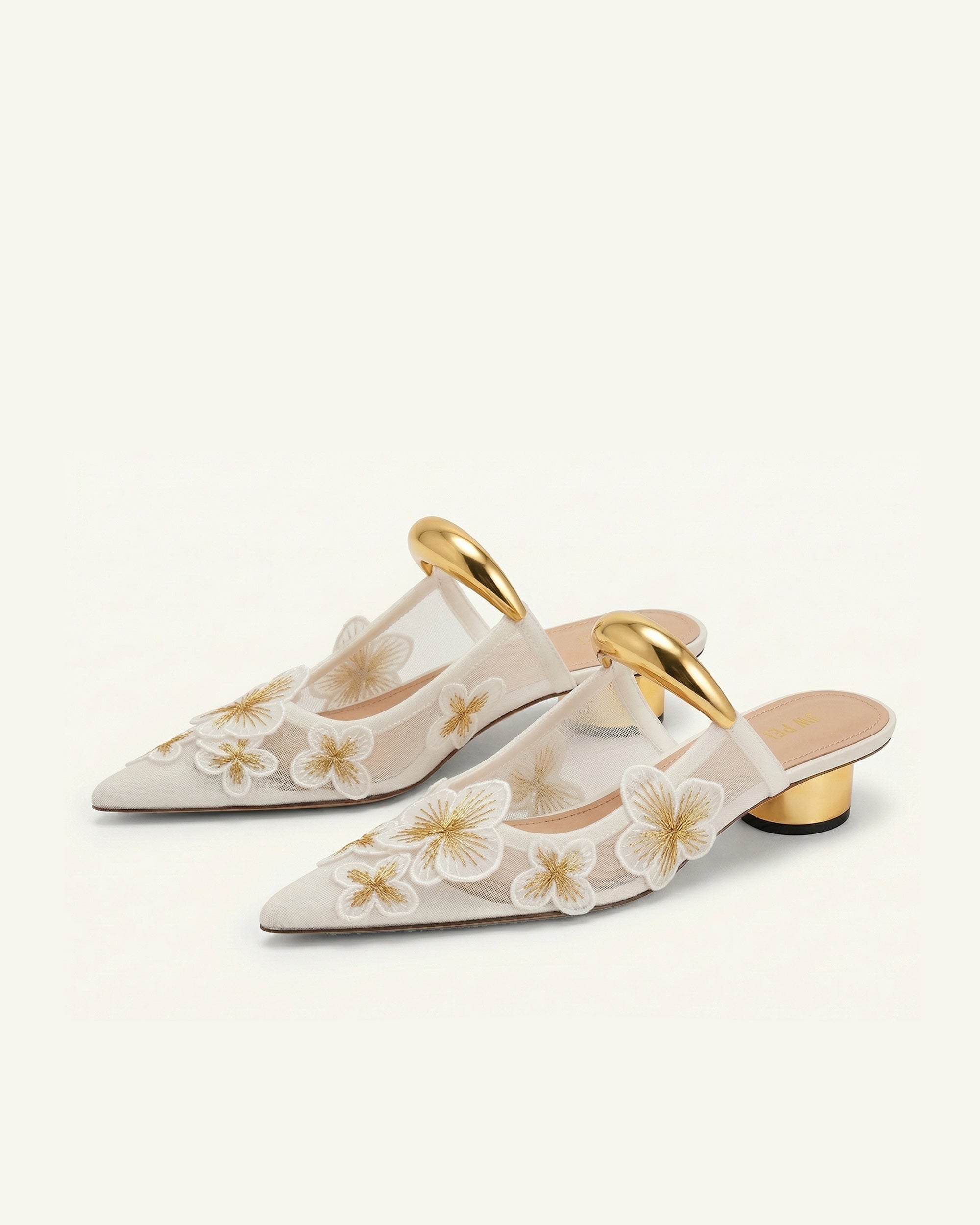 Helena Mules ajourées en mesh floral - Ivoire