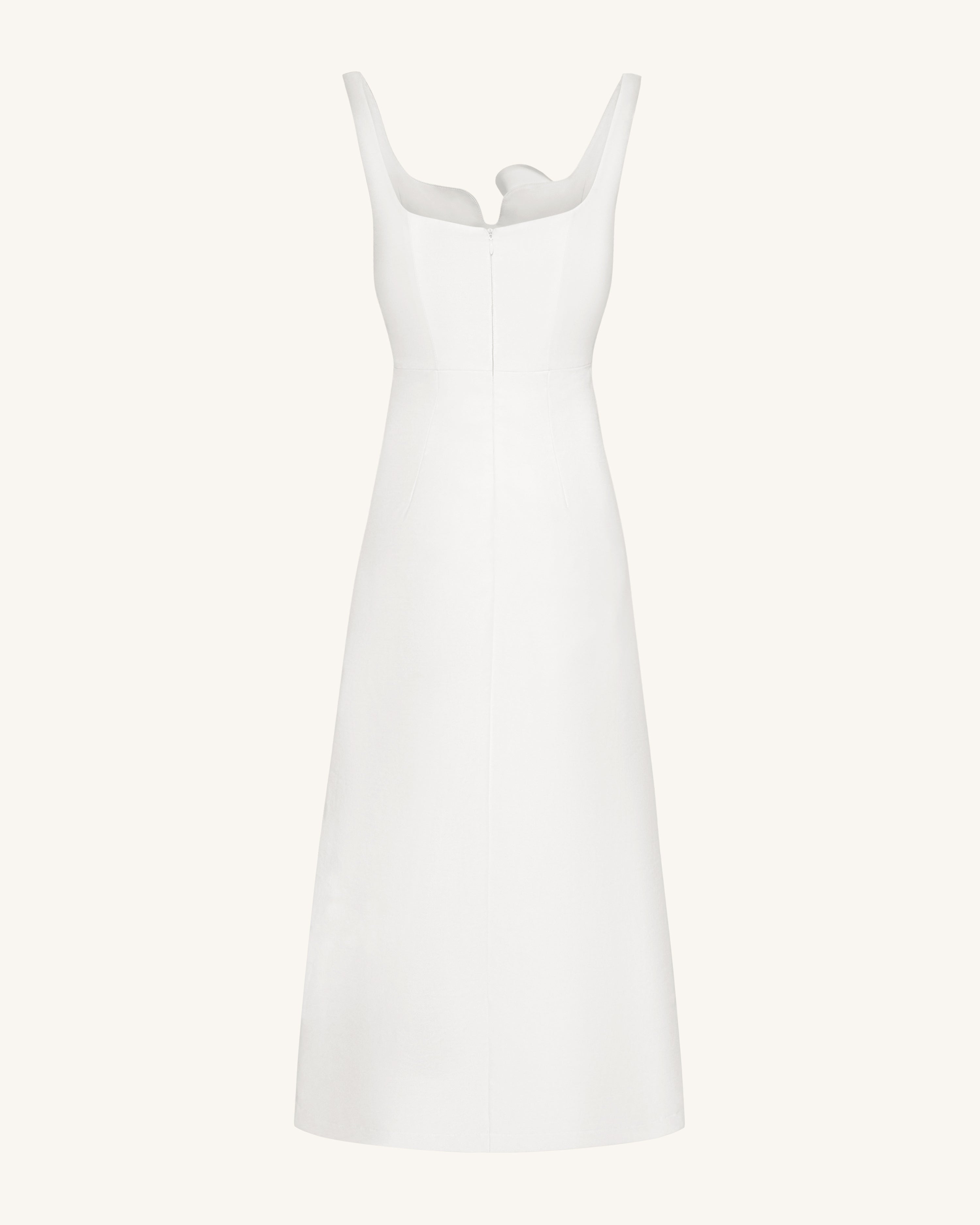 Robe de soirée asymétrique décolleté cœur avec appliqués vigne 3D – Blanc