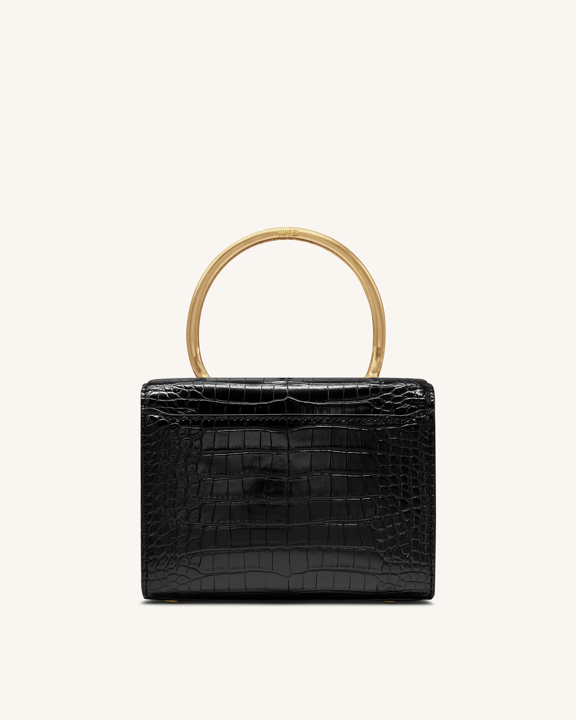 Sac à main supérieur avec poignée en métal et fleur de lys calla Astrid - Croco noir