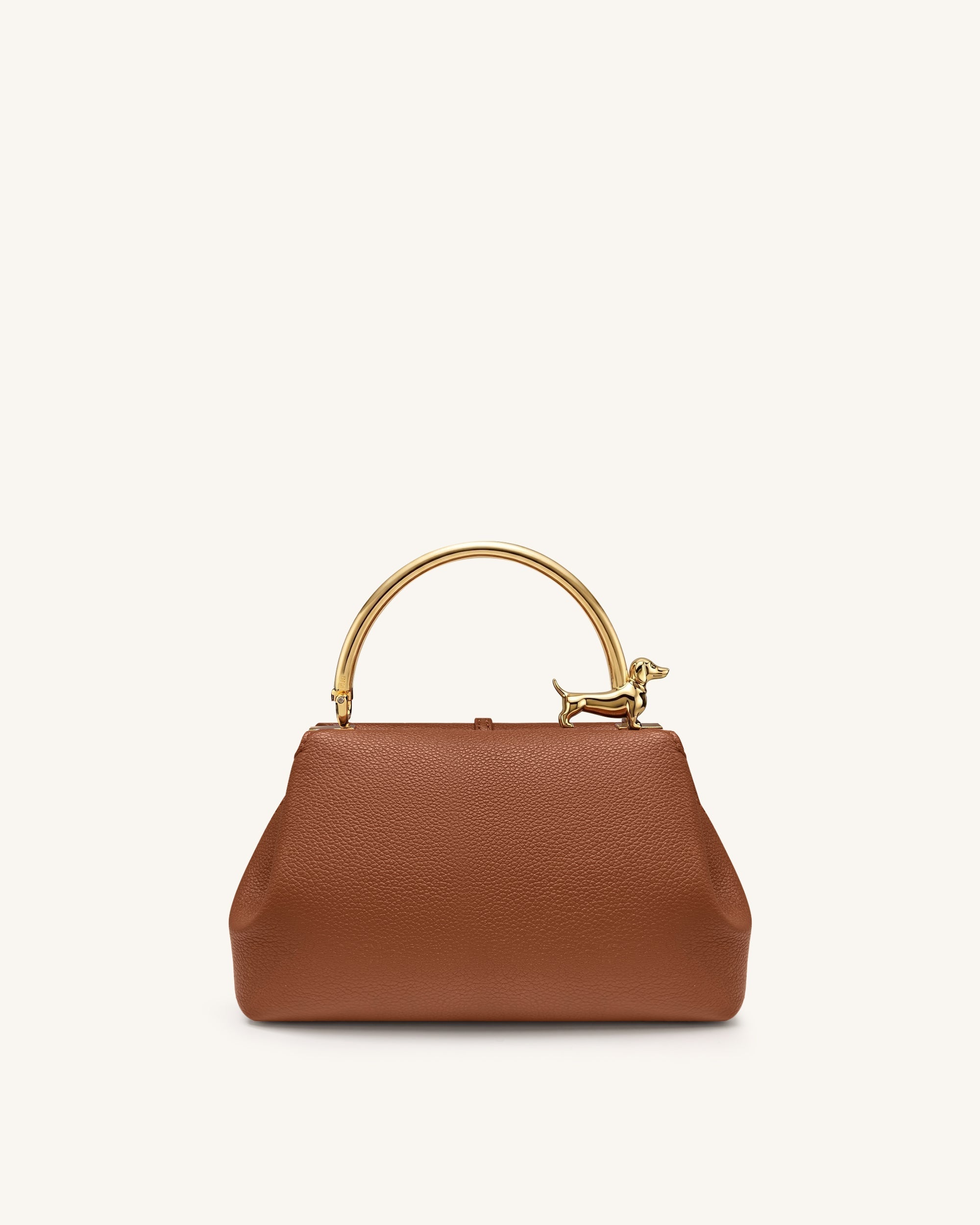 Bruna Sac à main supérieur avec anse en métal dachshund - Marron