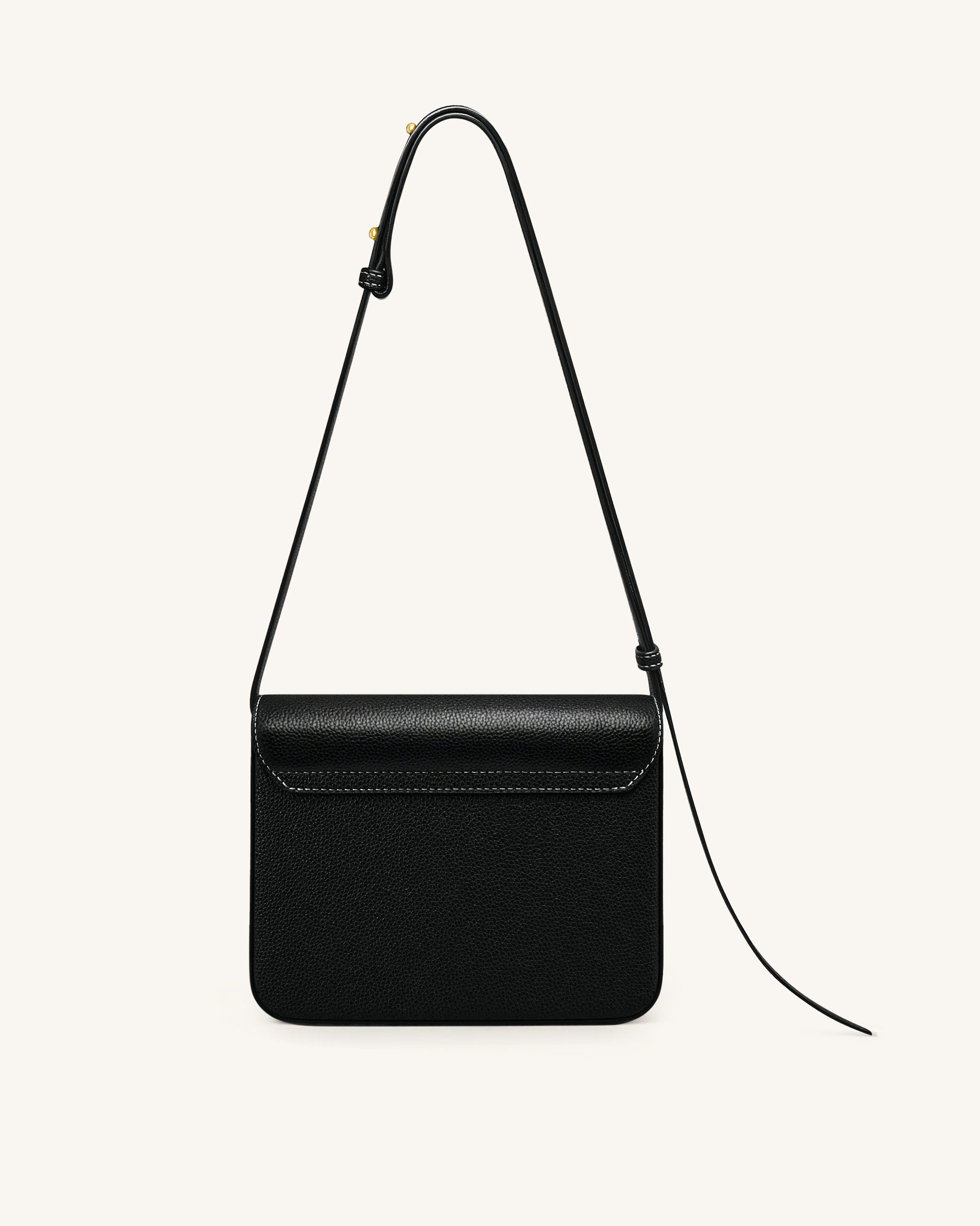 Evania Sac porté épaule en cuir grainé avec fermoir - Noir