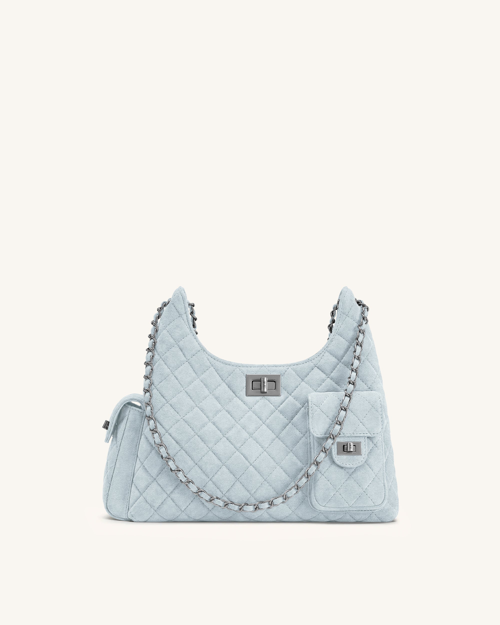 Vivian Sac à bandoulière matelassé en similicuir suédé - Bleu clair