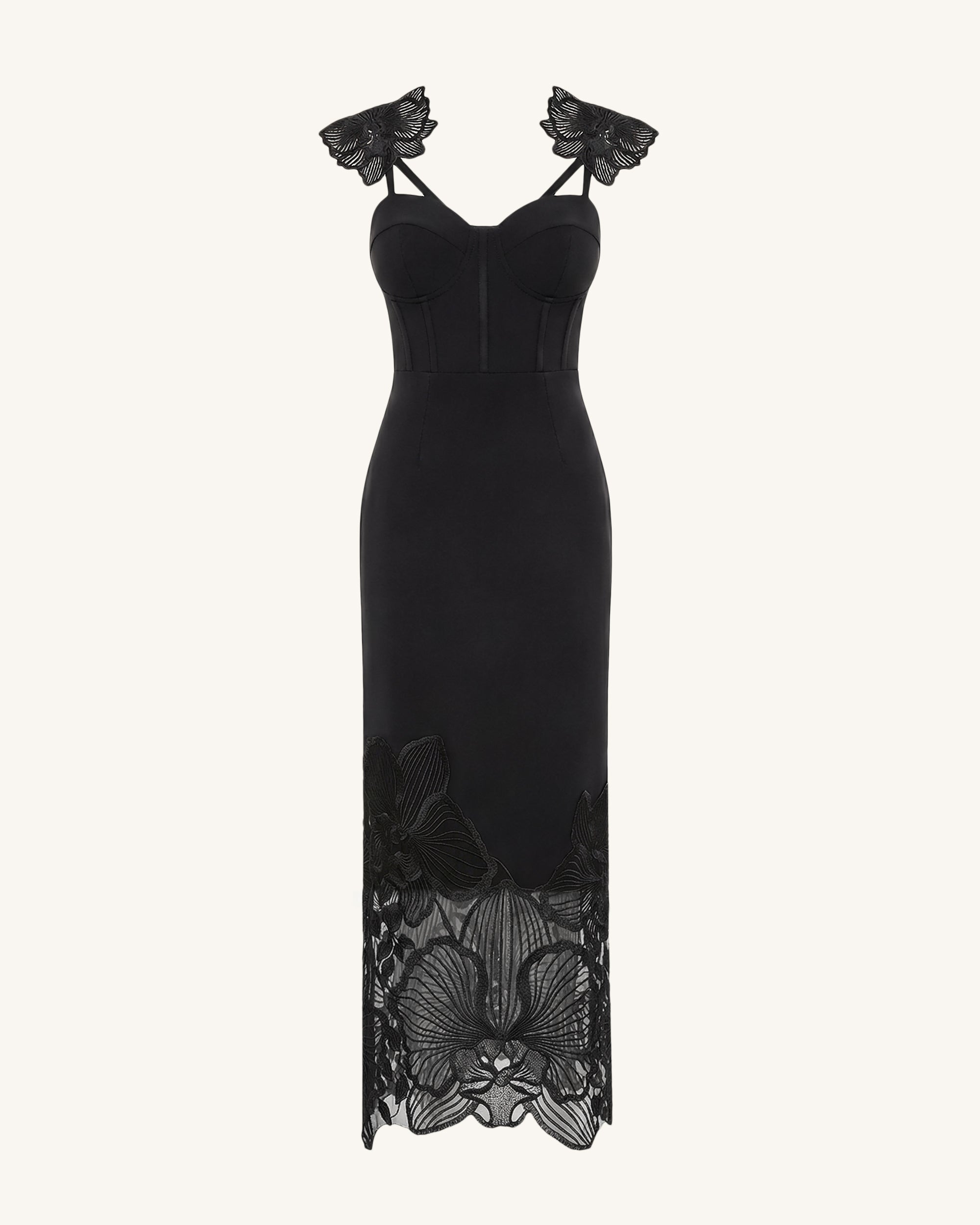 Orchid Robe corset brodée - Noir