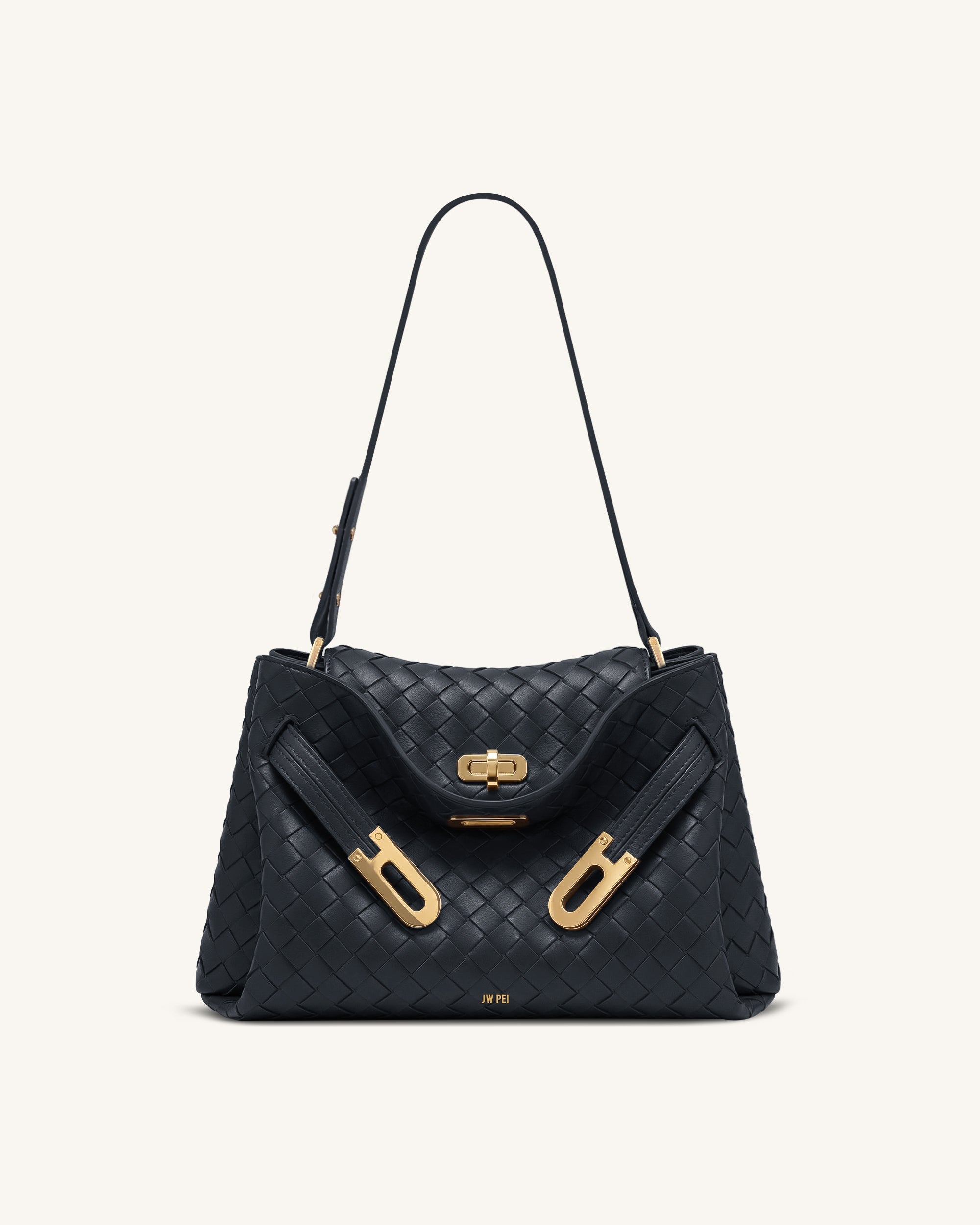 Rhea Sac à bandoulière à double boucle texture tissée - Bleu marine