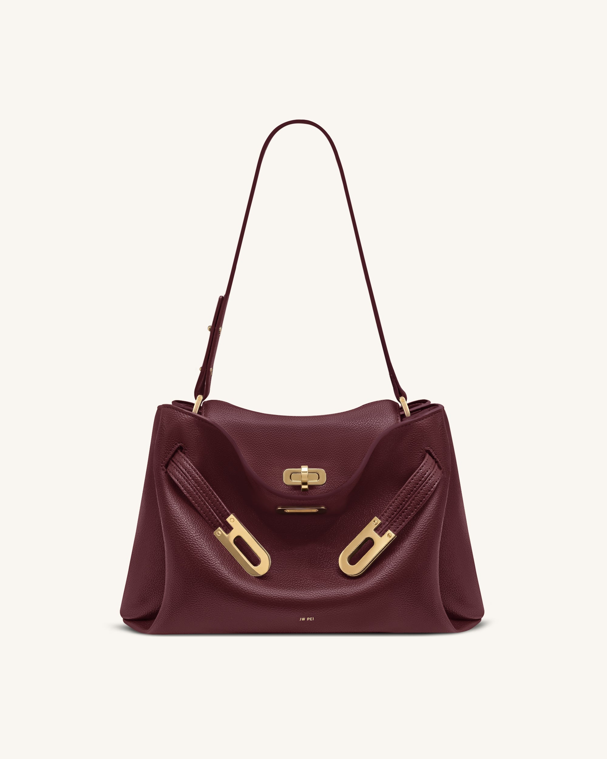 Rhea Sac à bandoulière à double boucle en cuir grainé - Bordeaux foncé