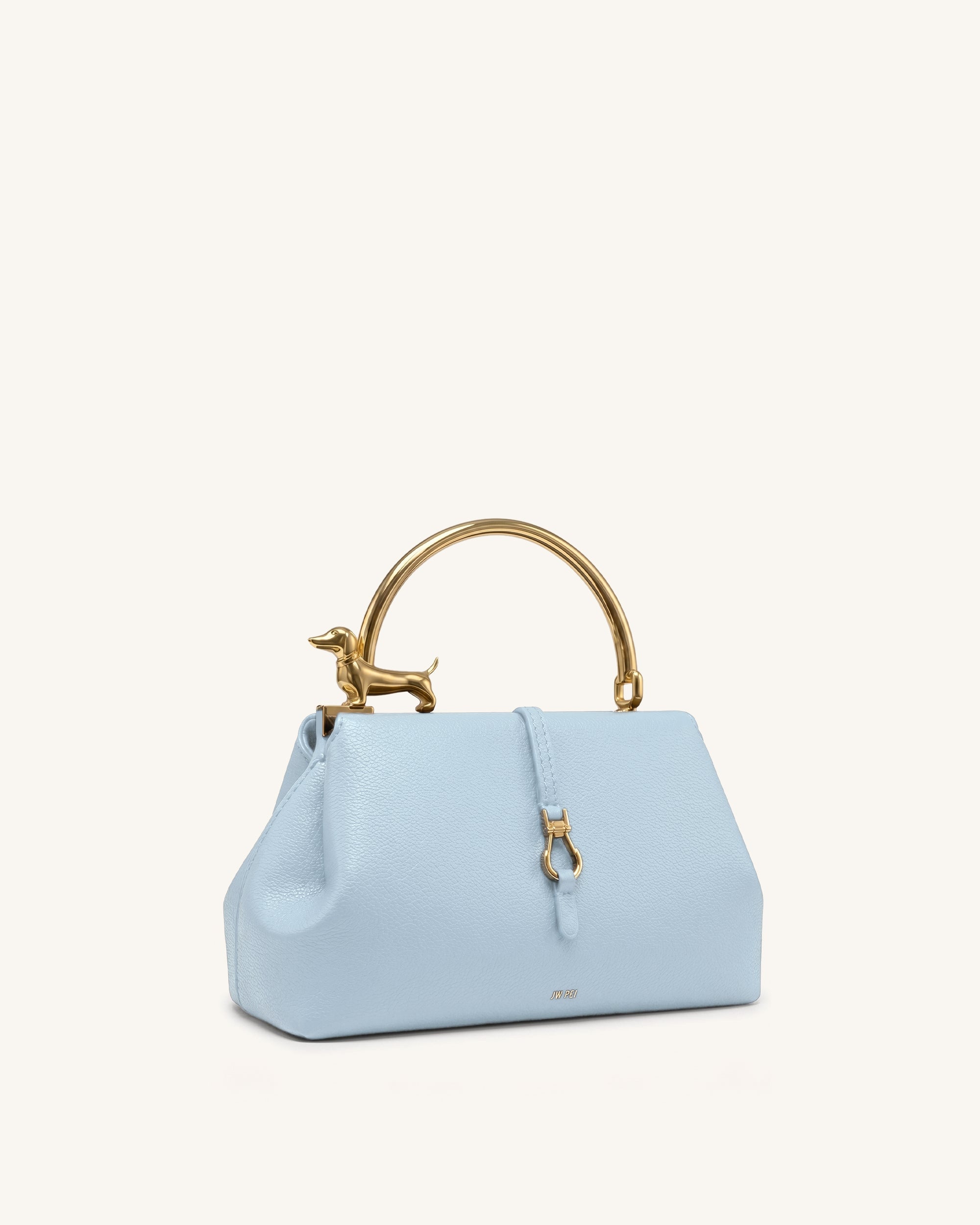 Bruna Sac à main à anse supérieure en forme de teckel en métal - Bleu clair