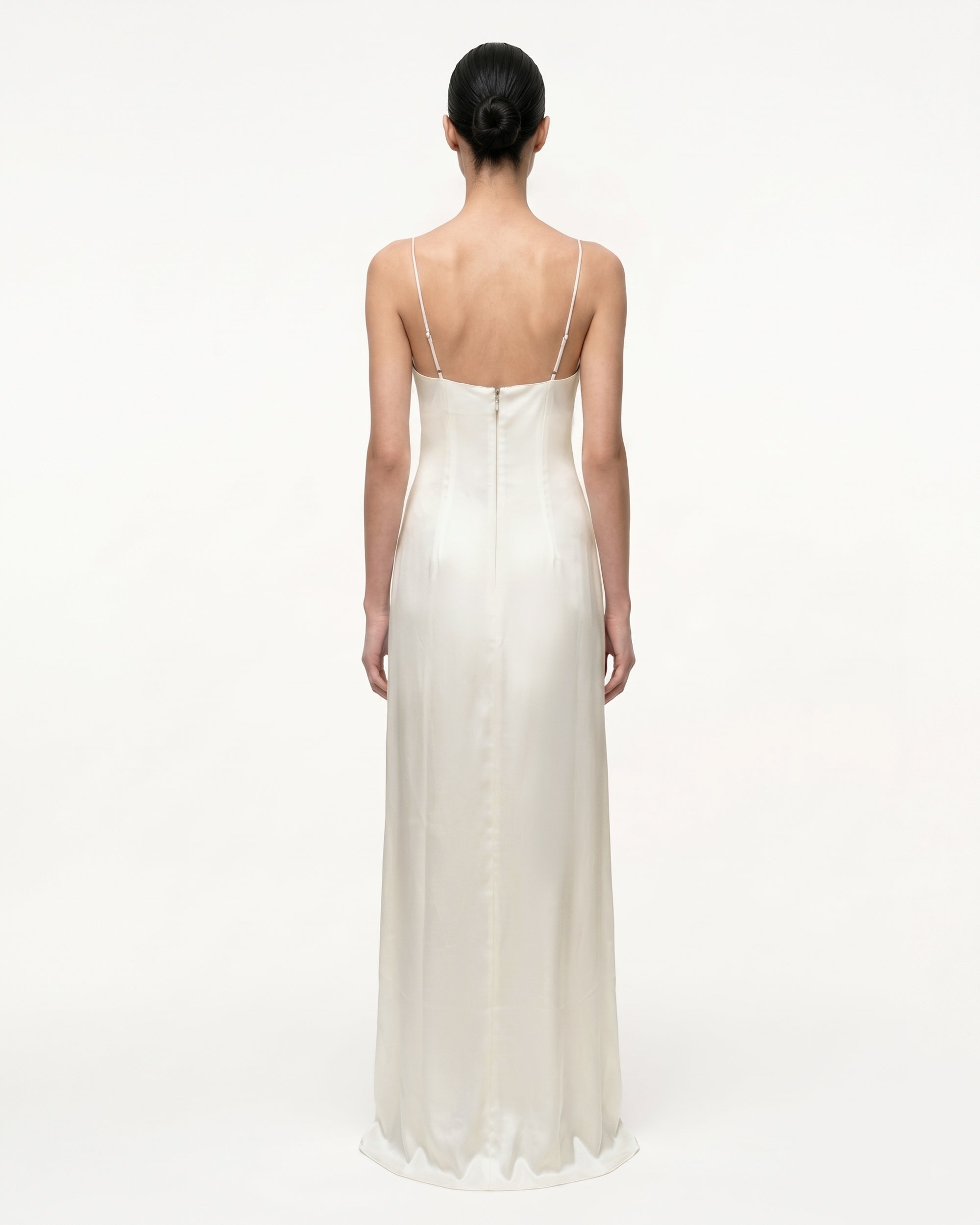 Robe-nuisette longue en satin à motif Iris - Blanc