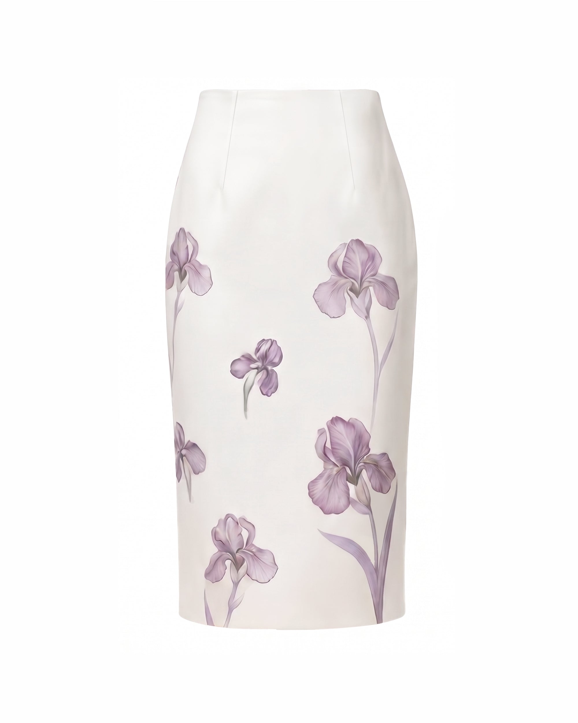 Jupe crayon midi à taille haute imprimée Iris - Blanc/Violet