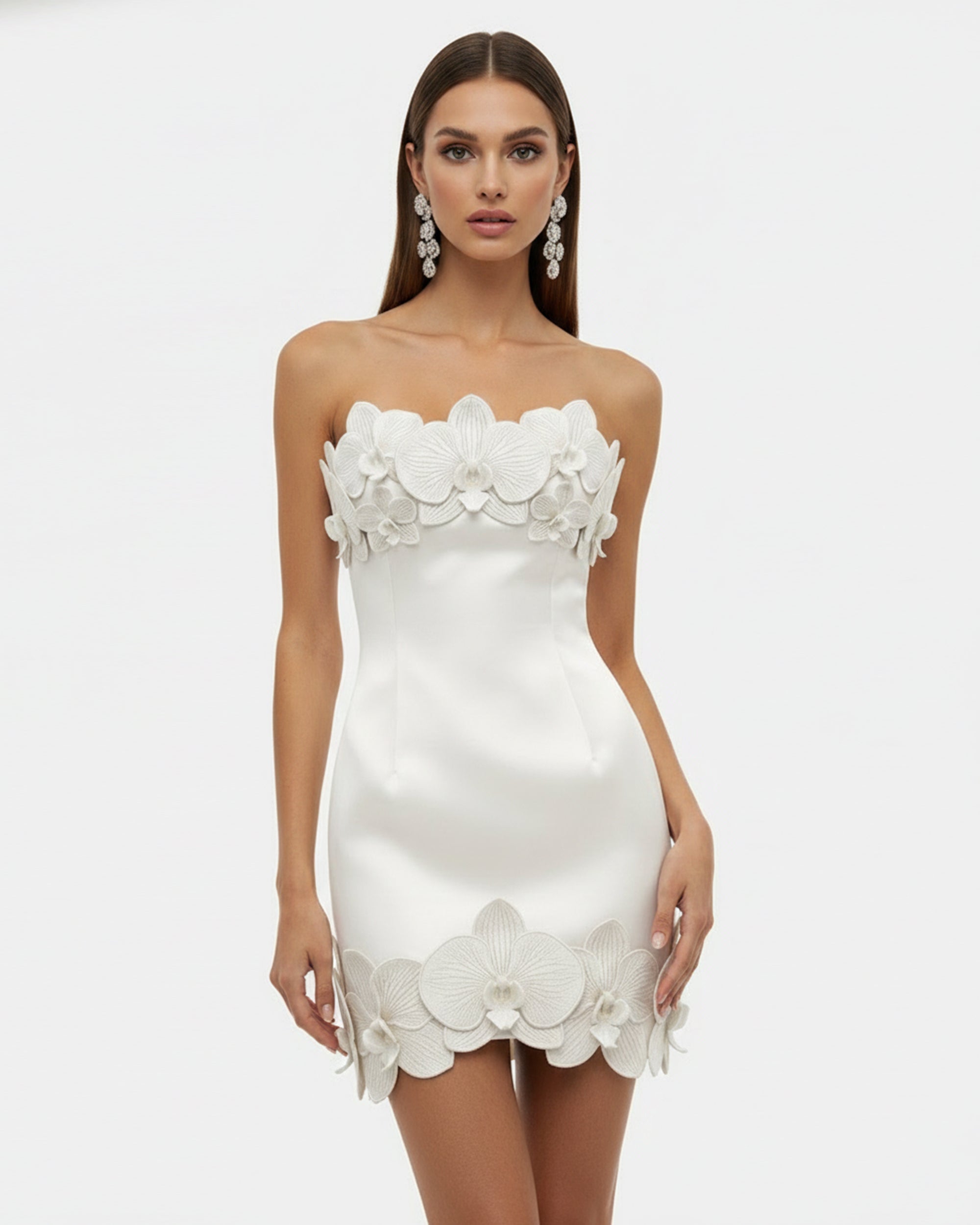 Orchid Mini Robe Bandeau avec Garniture - Blanc