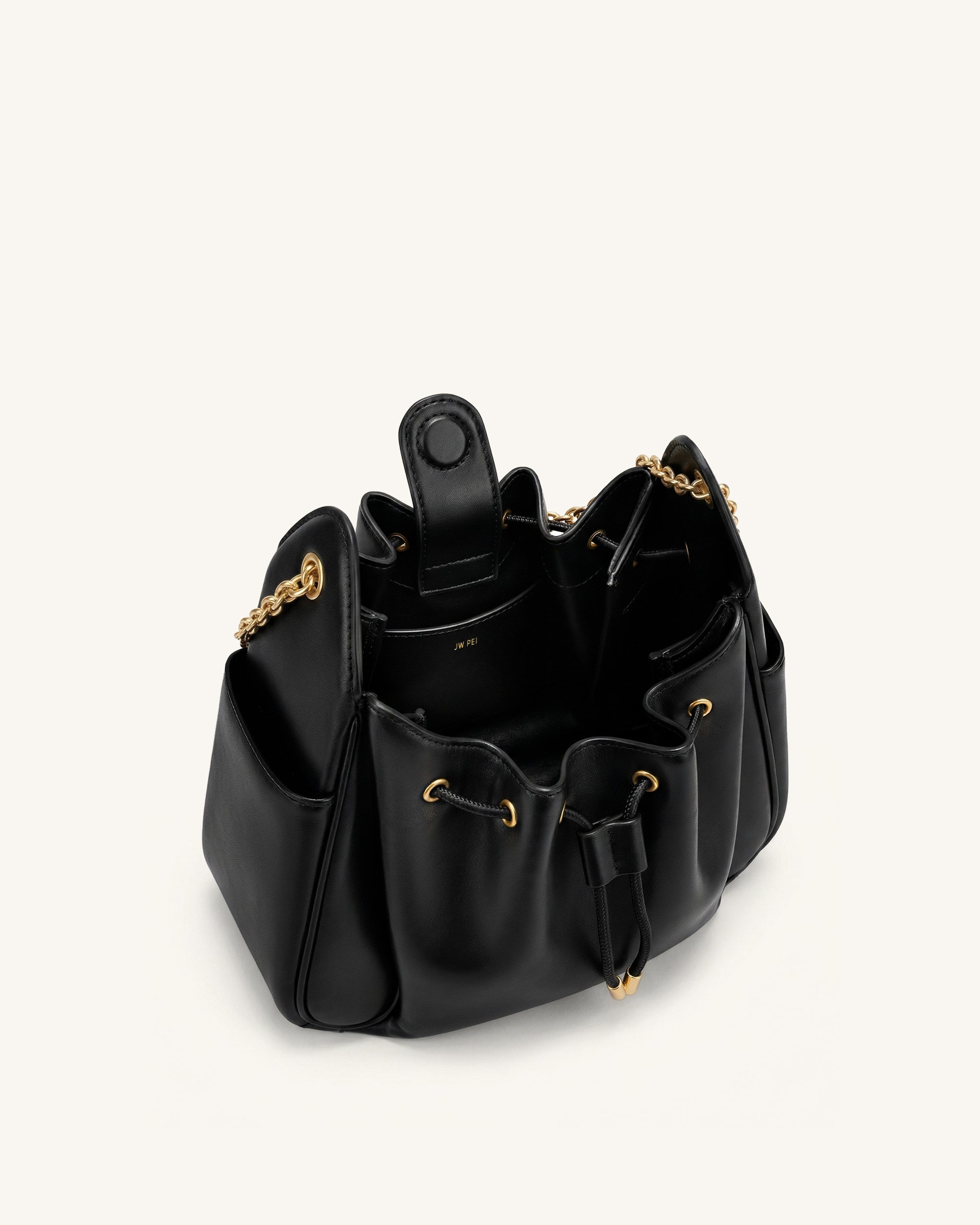 Rowan Sac seau froncé à cordon et chaîne - Noir