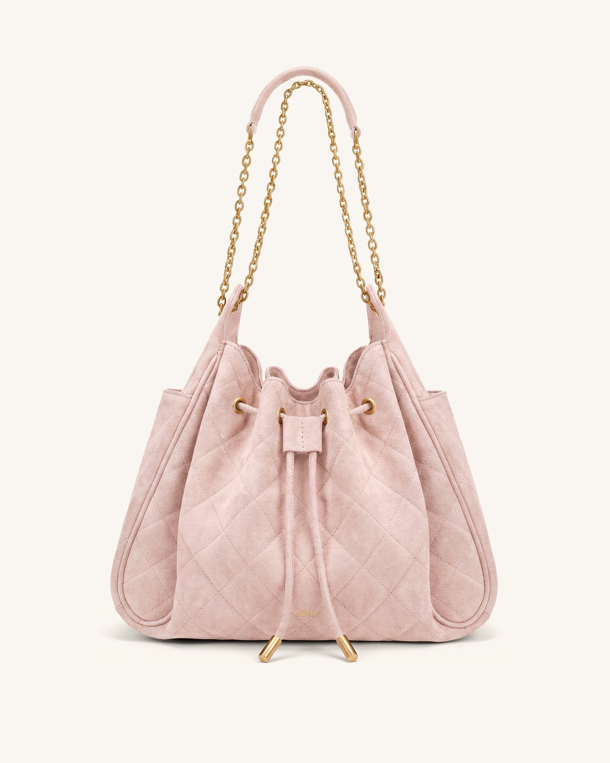 Rowan Sac seau matelassé à chaîne en faux suède - Rose
