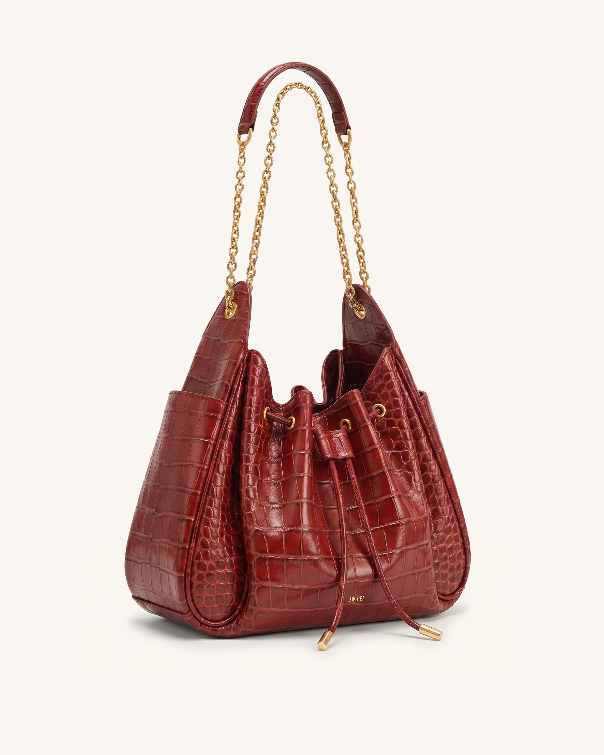 Rowan Sac seau à cordon de serrage froncé avec chaîne - Crocodile rouge foncé