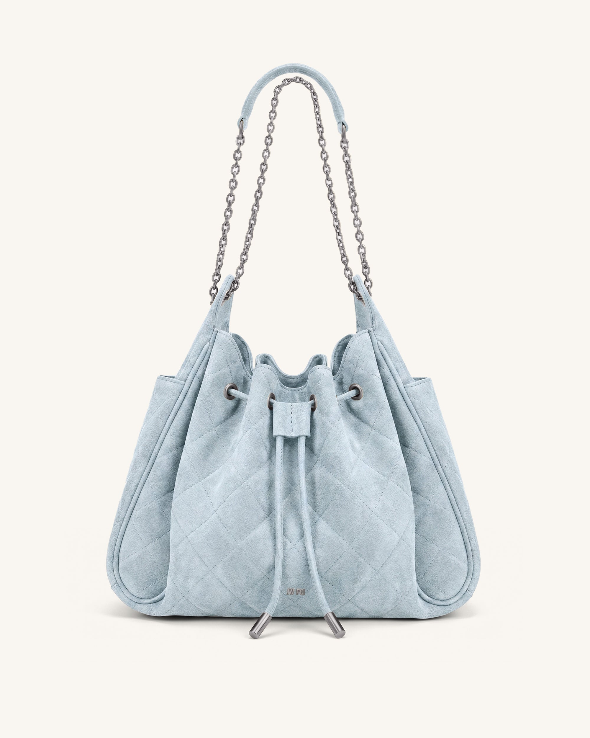 Rowan Sac seau matelassé à chaîne en faux suède - Bleu